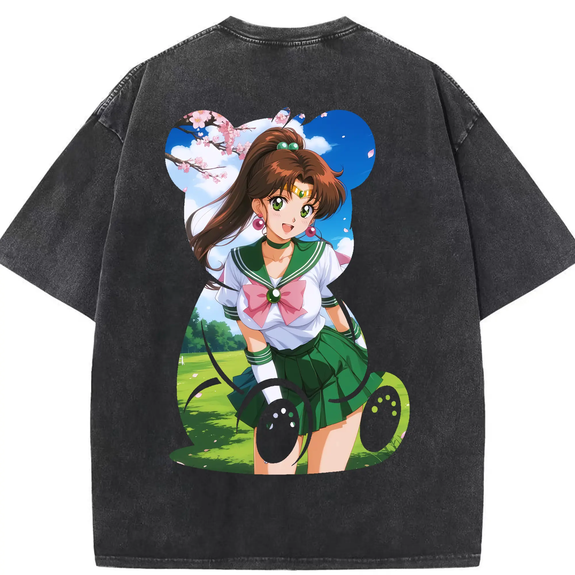 美少女戦士セーラームーン グッズ 木野 まこと - 綿100％ ヴィンテージ風 半袖Tシャツ ・ 背面プリント ・ 柔らか肌触り ・ 通気性 快適 ・ スポーツ カジュアル 外出用