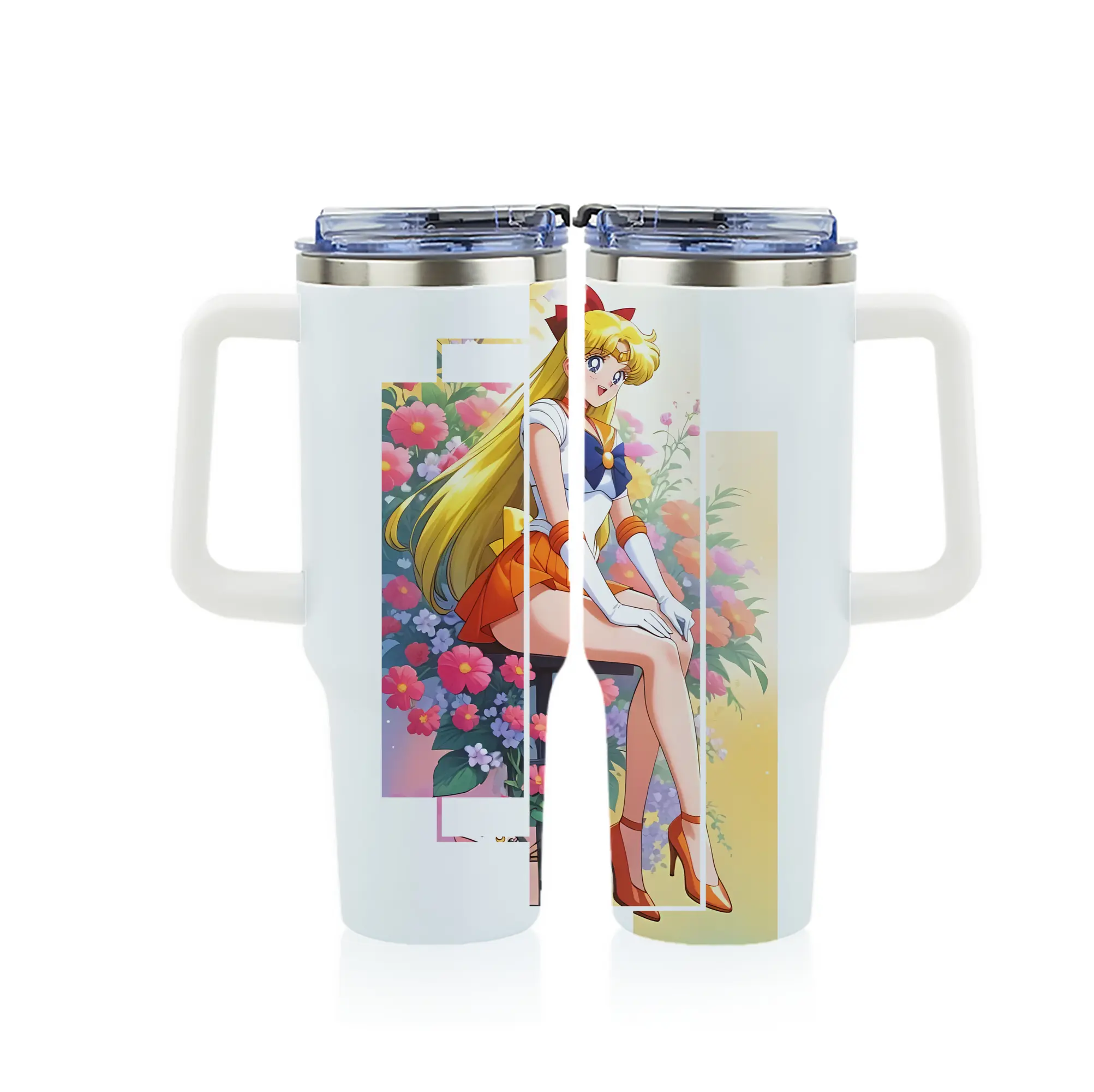 美少女戦士セーラームーン グッズ 愛野 美奈子 - 1200mL フルプリント車用タンブラー ・ 304ステンレス 内側 ・ 201ステンレス 外側 ・ 保温 保冷 ・ 通勤 ドライブ アウトドア用