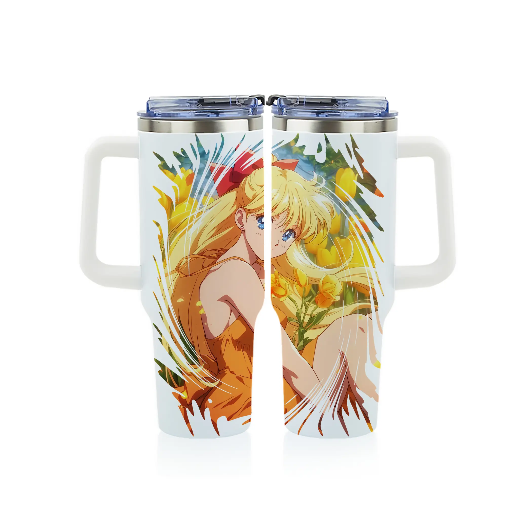 美少女戦士セーラームーン グッズ 愛野 美奈子 - 1200mL フルプリント車用タンブラー ・ 304ステンレス 内側 ・ 201ステンレス 外側 ・ 保温 保冷 ・ 通勤 ドライブ アウトドア用