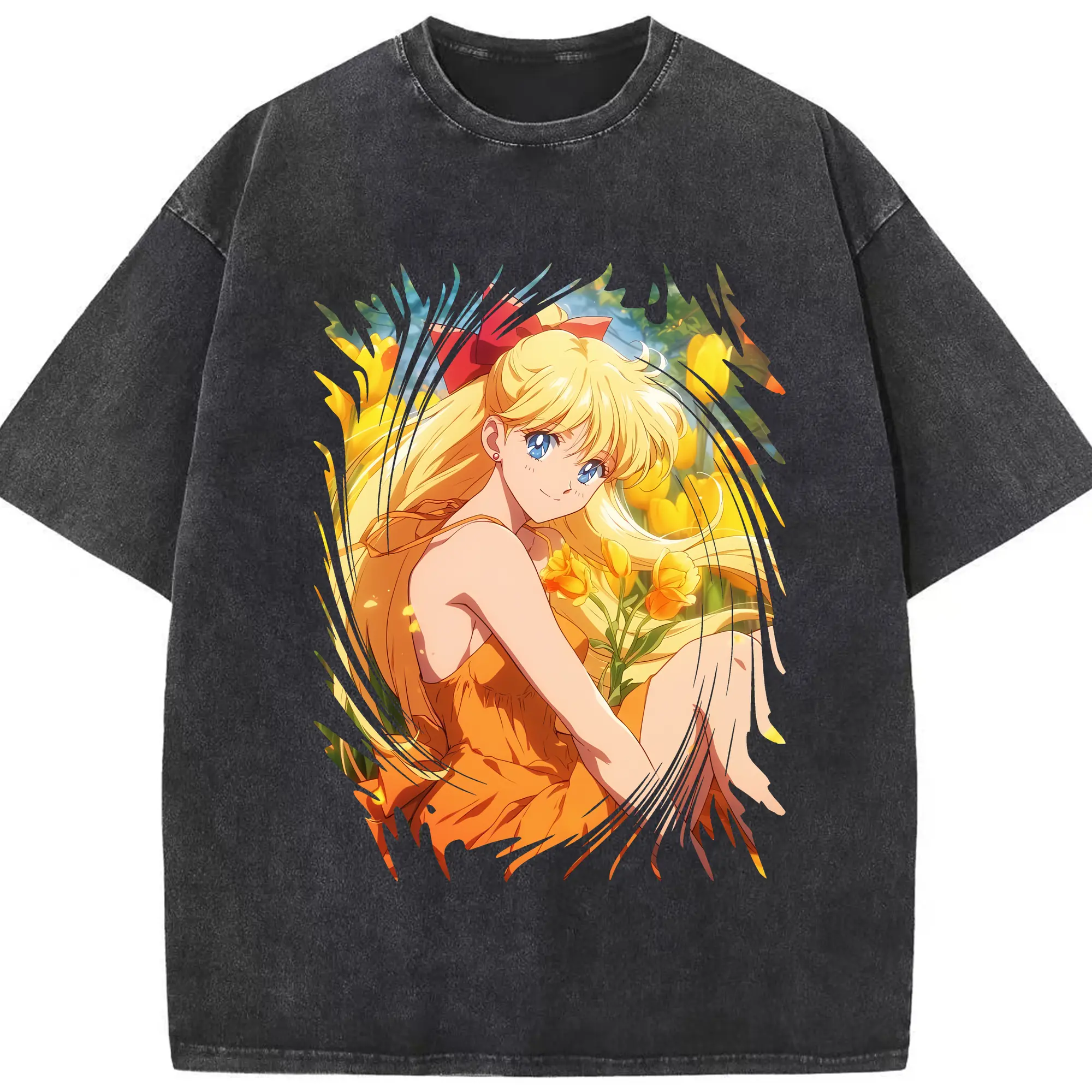 美少女戦士セーラームーン グッズ 愛野 美奈子 - 綿100％ ヴィンテージ風 半袖Tシャツ ・ フロントプリント ・ 柔らか肌触り ・ 通気性 快適 ・ スポーツ カジュアル 外出用