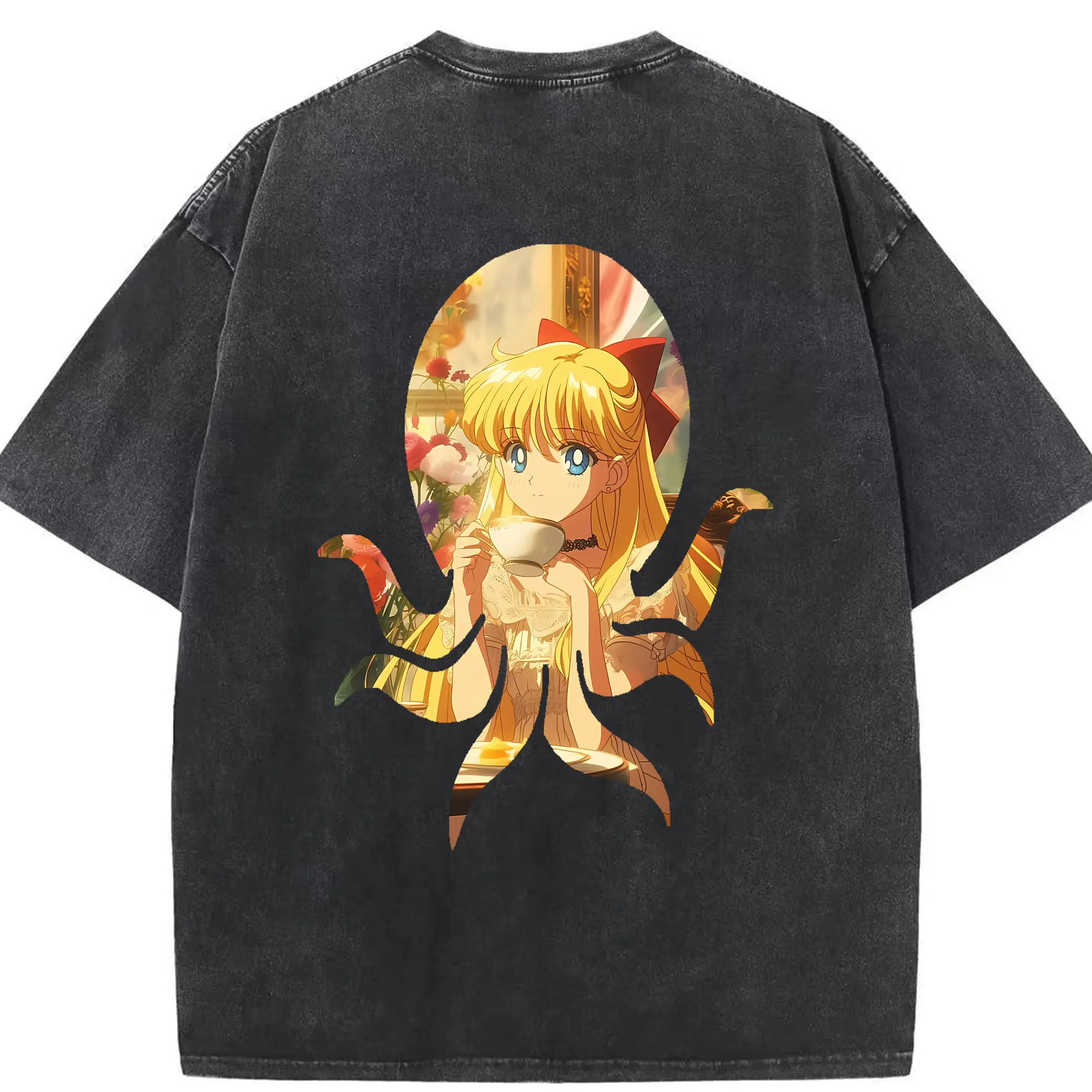 美少女戦士セーラームーン グッズ 愛野 美奈子 - 綿100％ ヴィンテージ風 半袖Tシャツ ・ 背面プリント ・ 柔らか肌触り ・ 通気性 快適 ・ スポーツ カジュアル 外出用