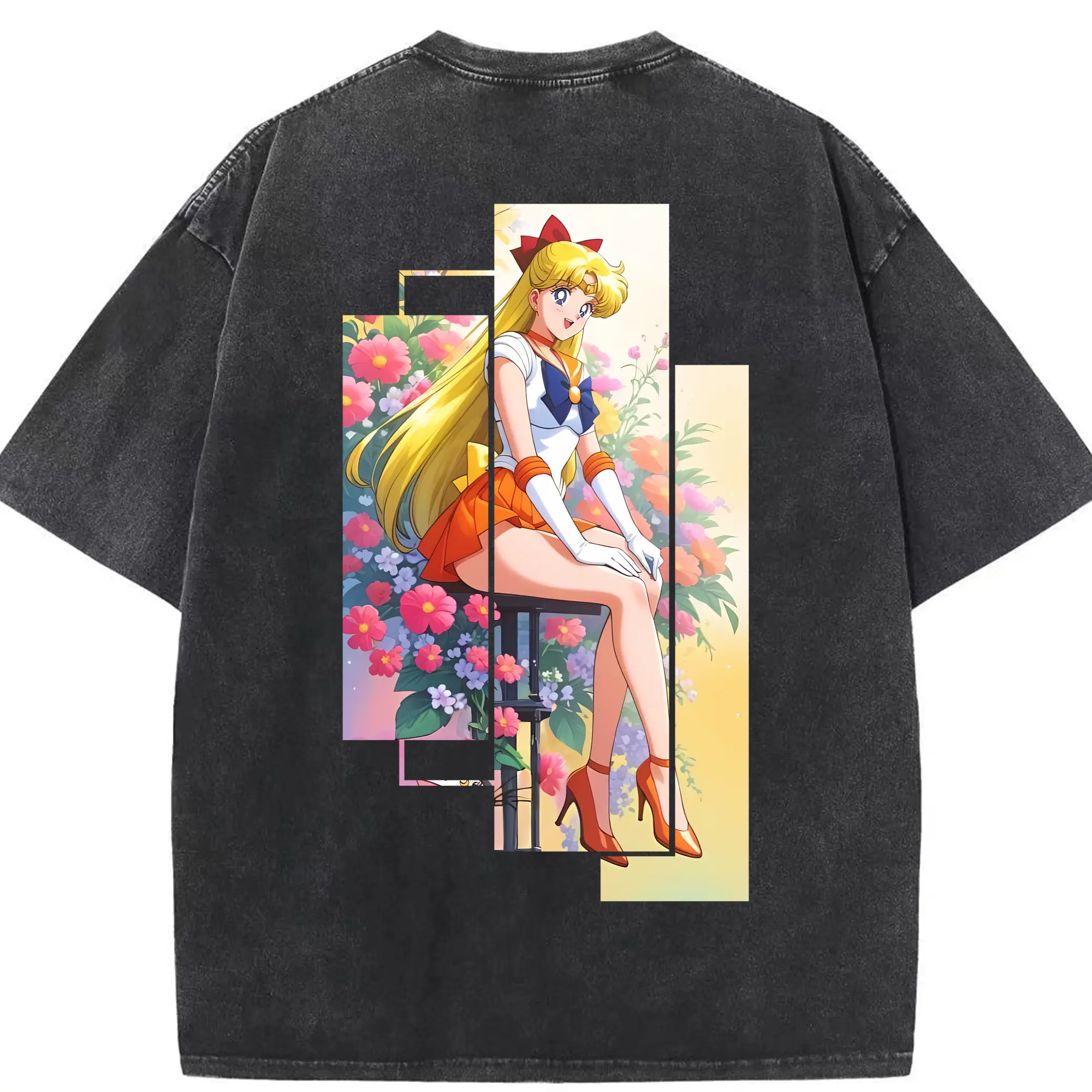 美少女戦士セーラームーン グッズ 愛野 美奈子 - 綿100％ ヴィンテージ風 半袖Tシャツ ・ 背面プリント ・ 柔らか肌触り ・ 通気性 快適 ・ スポーツ カジュアル 外出用