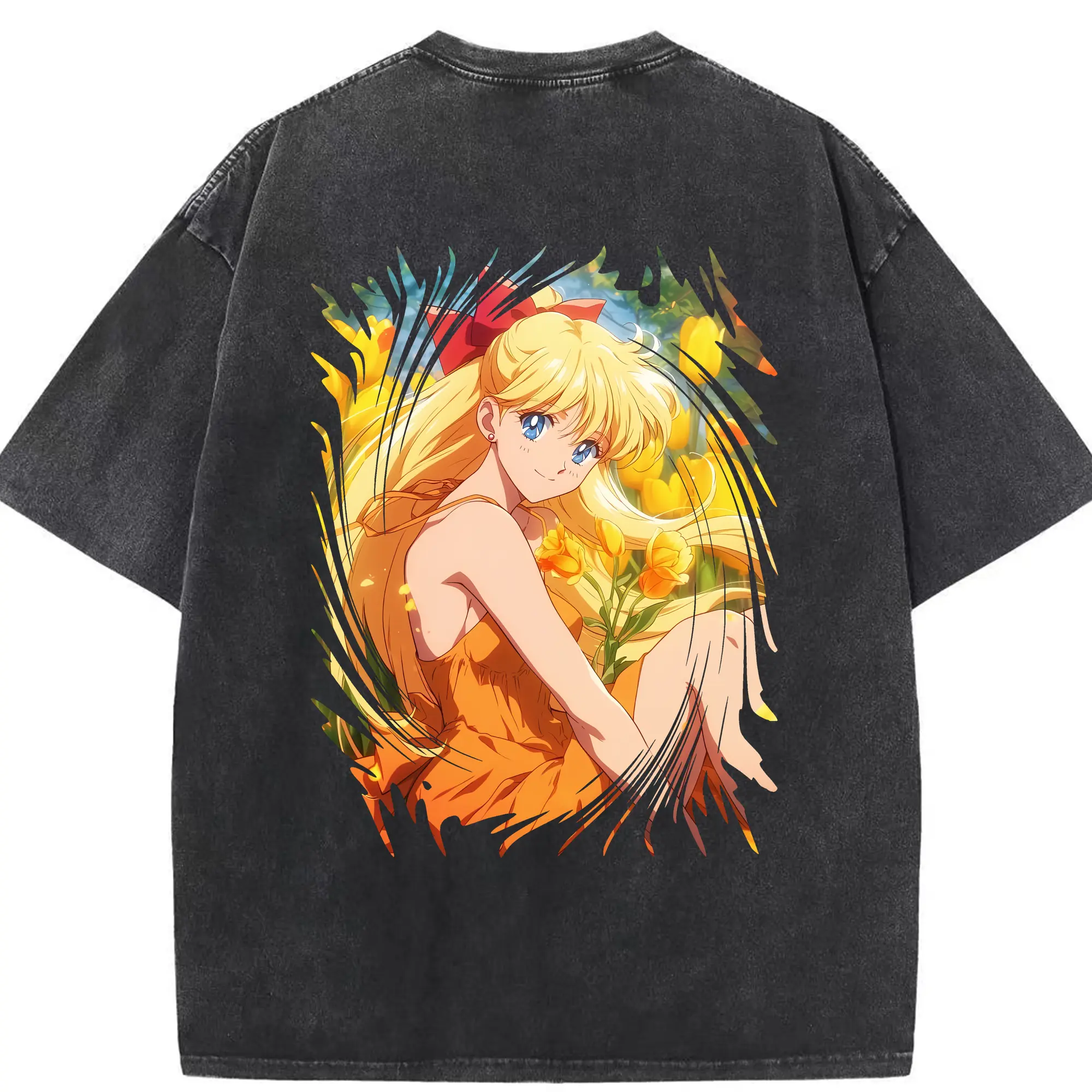 美少女戦士セーラームーン グッズ 愛野 美奈子 - 綿100％ ヴィンテージ風 半袖Tシャツ ・ 背面プリント ・ 柔らか肌触り ・ 通気性 快適 ・ スポーツ カジュアル 外出用