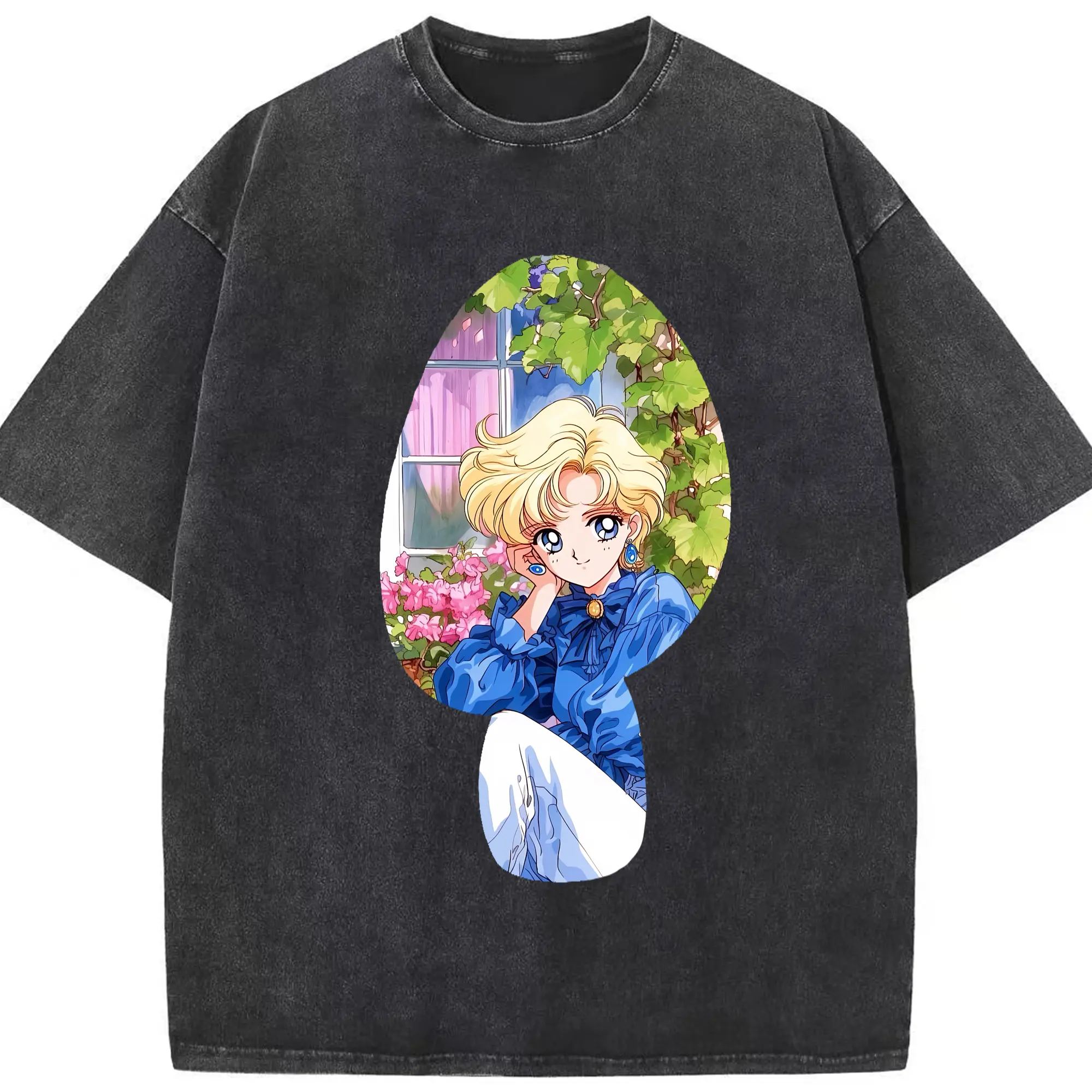 美少女戦士セーラームーン グッズ 天王 はるか - 綿100％ ヴィンテージ風 半袖Tシャツ ・ フロントプリント ・ 柔らか肌触り ・ 通気性 快適 ・ スポーツ カジュアル 外出用