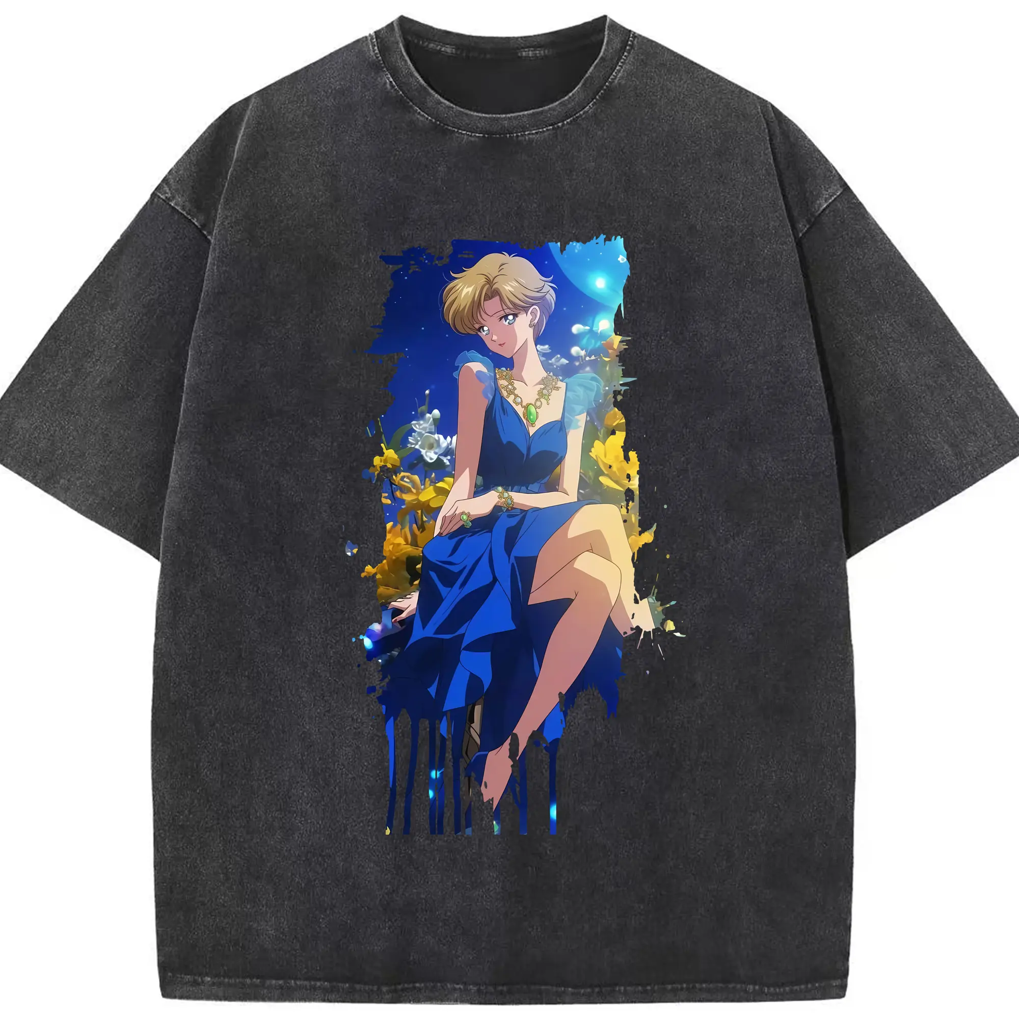 美少女戦士セーラームーン グッズ 天王 はるか - 綿100％ ヴィンテージ風 半袖Tシャツ ・ フロントプリント ・ 柔らか肌触り ・ 通気性 快適 ・ スポーツ カジュアル 外出用