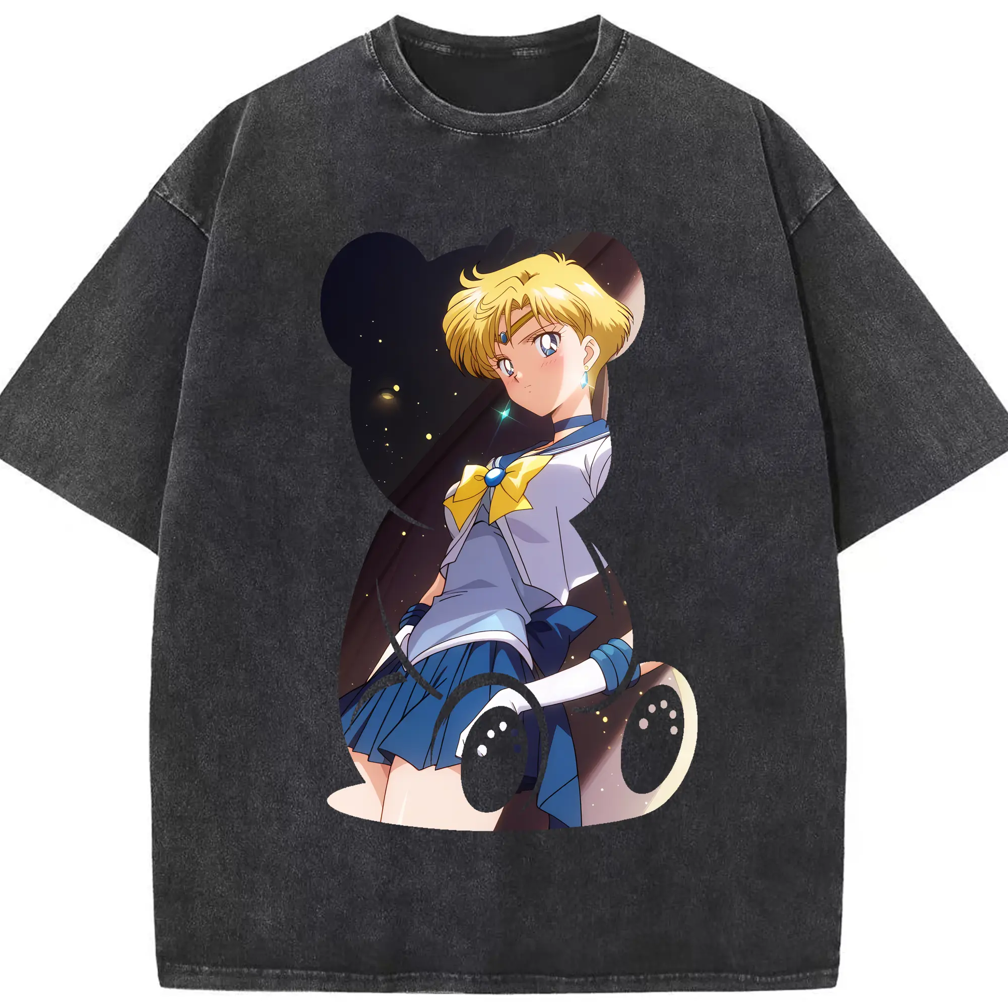 美少女戦士セーラームーン グッズ 天王 はるか - 綿100％ ヴィンテージ風 半袖Tシャツ ・ フロントプリント ・ 柔らか肌触り ・ 通気性 快適 ・ スポーツ カジュアル 外出用