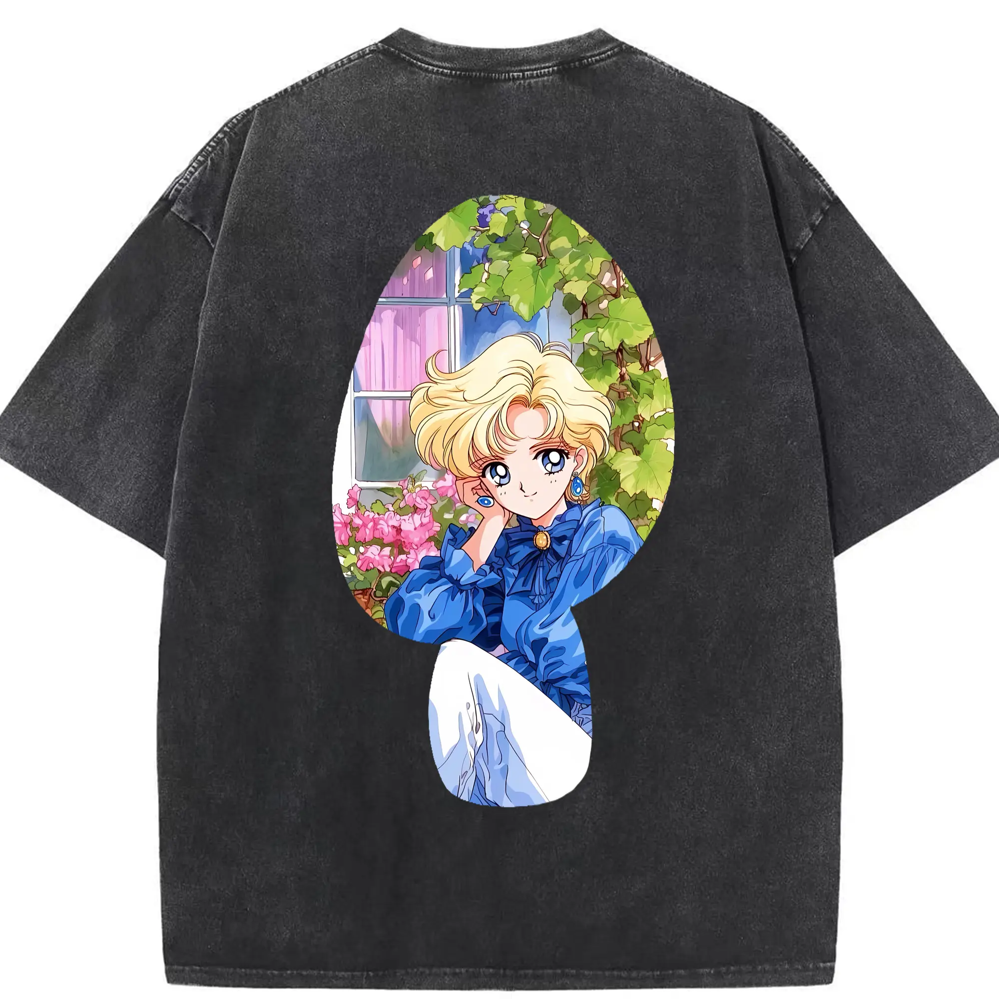 美少女戦士セーラームーン グッズ 天王 はるか - 綿100％ ヴィンテージ風 半袖Tシャツ ・ 背面プリント ・ 柔らか肌触り ・ 通気性 快適 ・ スポーツ カジュアル 外出用