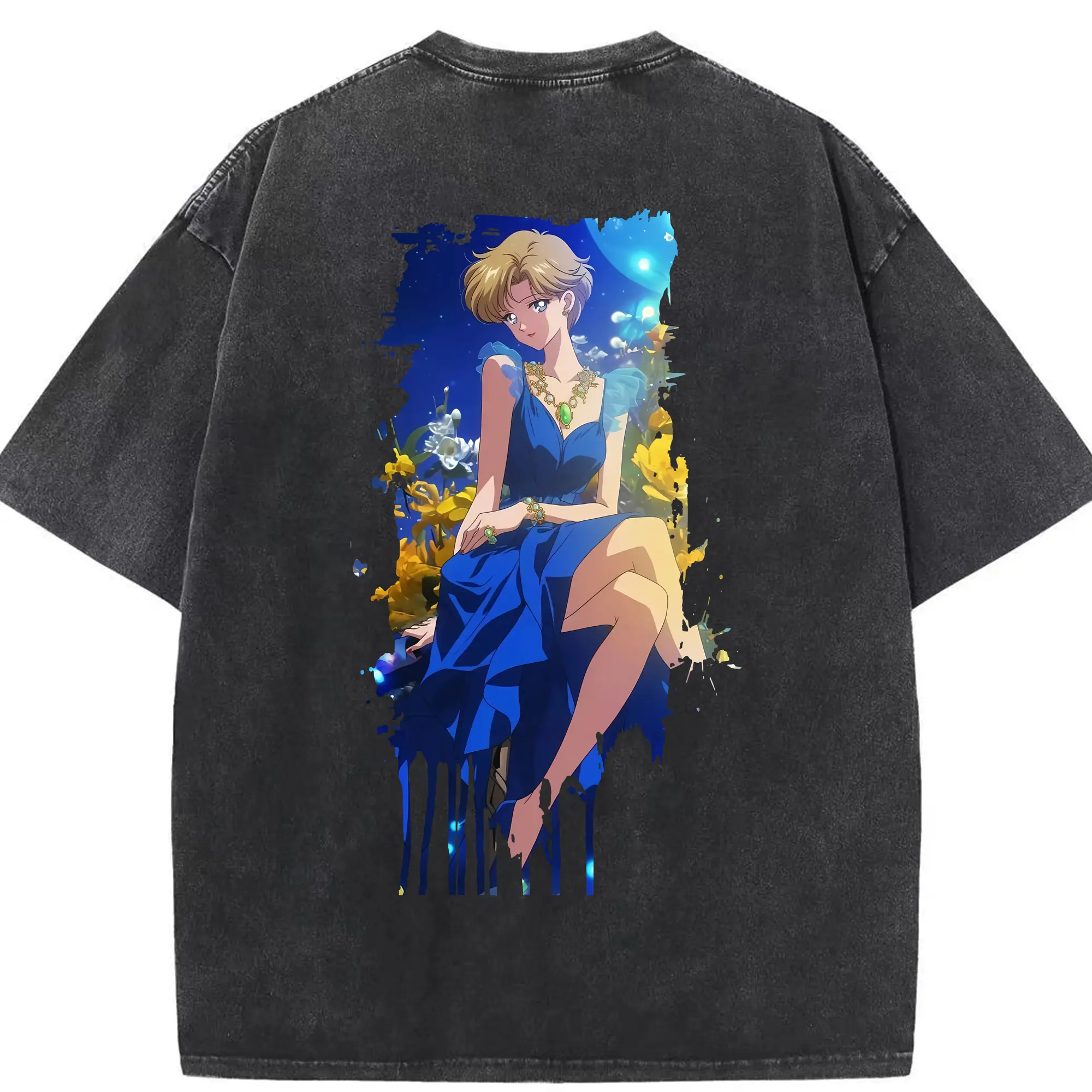 美少女戦士セーラームーン グッズ 天王 はるか - 綿100％ ヴィンテージ風 半袖Tシャツ ・ 背面プリント ・ 柔らか肌触り ・ 通気性 快適 ・ スポーツ カジュアル 外出用