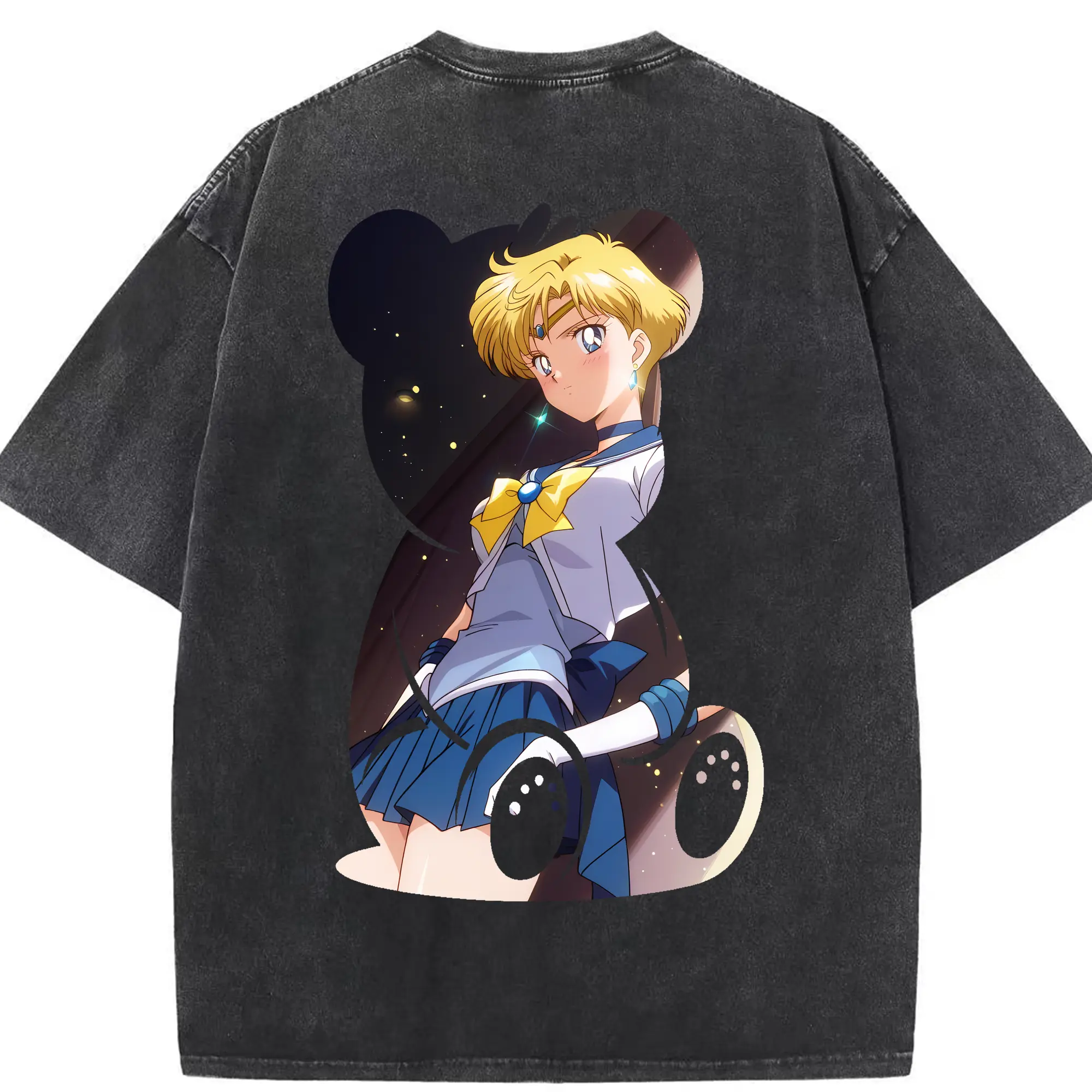 美少女戦士セーラームーン グッズ 天王 はるか - 綿100％ ヴィンテージ風 半袖Tシャツ ・ 背面プリント ・ 柔らか肌触り ・ 通気性 快適 ・ スポーツ カジュアル 外出用