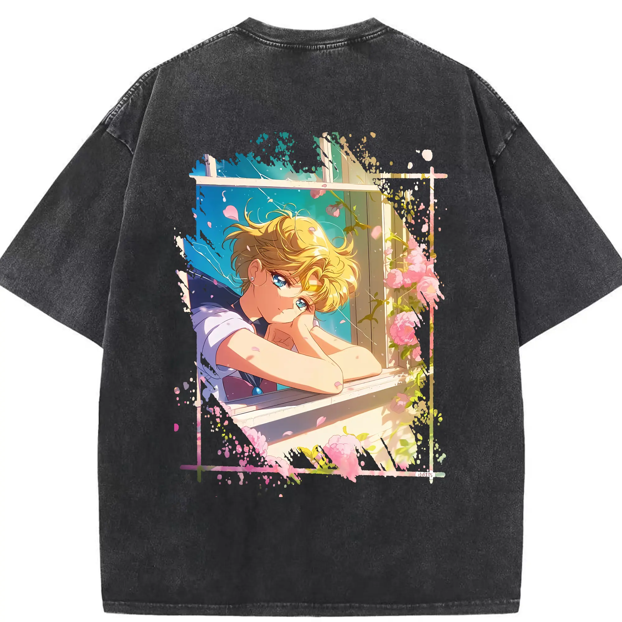 美少女戦士セーラームーン グッズ 天王 はるか - 綿100％ ヴィンテージ風 半袖Tシャツ ・ 背面プリント ・ 柔らか肌触り ・ 通気性 快適 ・ スポーツ カジュアル 外出用