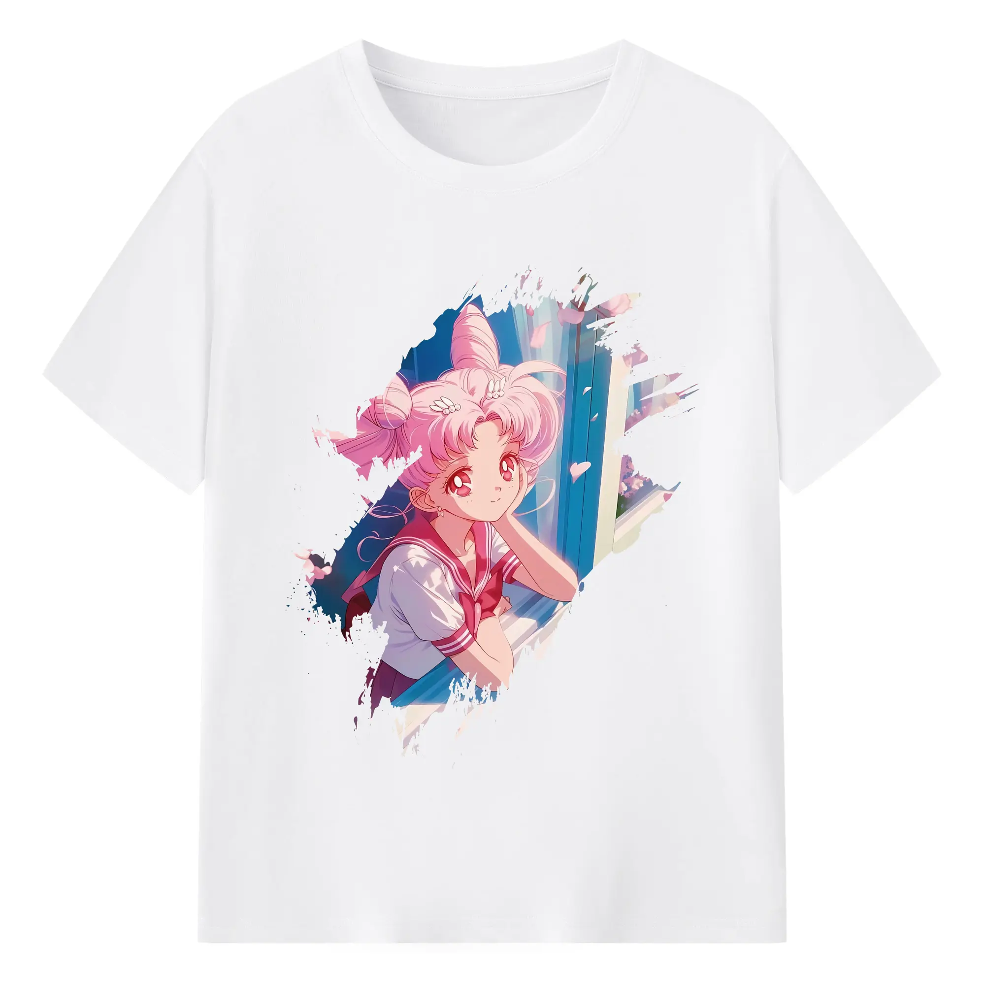 美少女戦士セーラームーン グッズ,ちびうさ - 綿100％ 半袖Tシャツ ・ フロントプリント ・ 快適 通気性 ・ 日常使い 散歩 スポーツ用