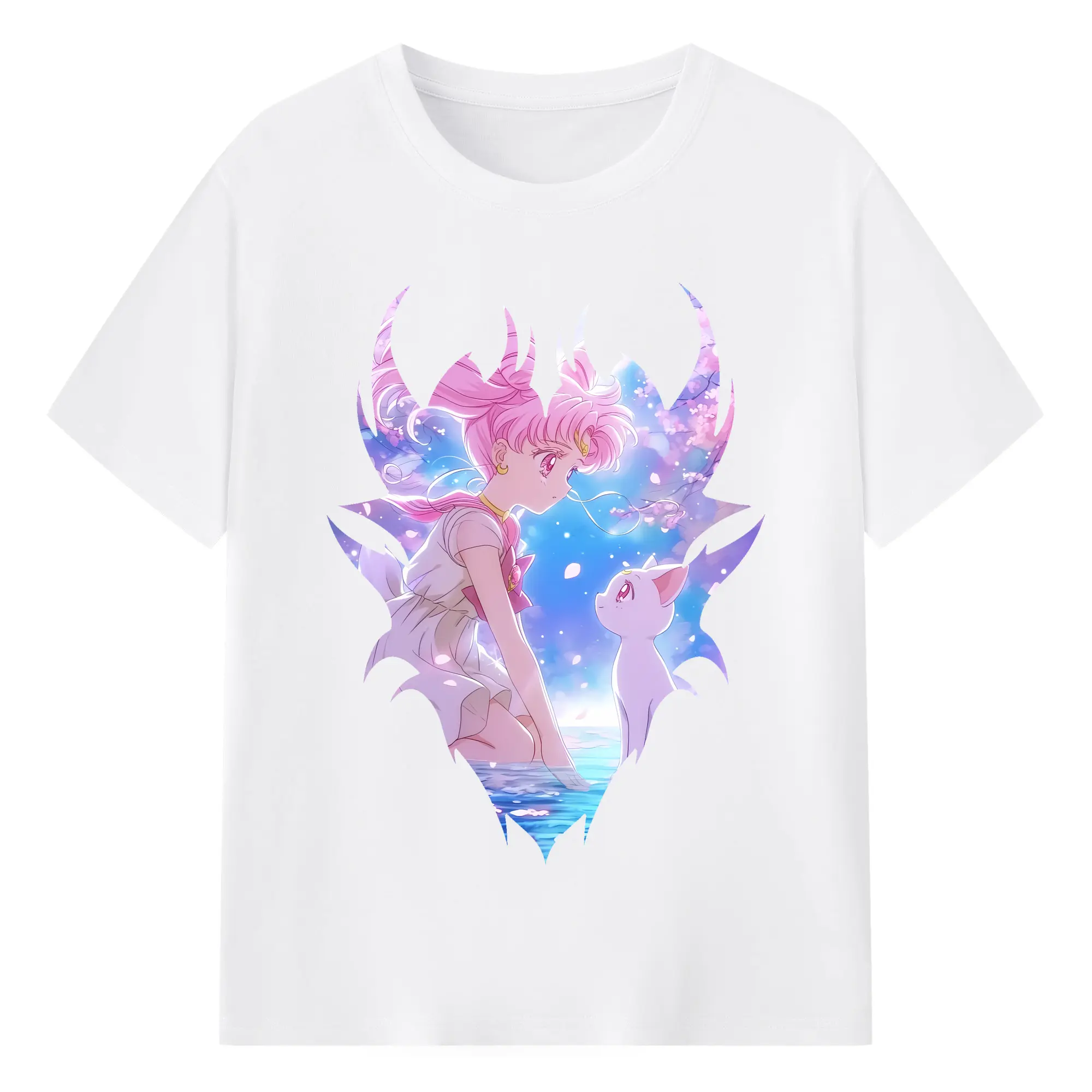 美少女戦士セーラームーン グッズ,ちびうさ - 綿100％ 半袖Tシャツ ・ フロントプリント ・ 快適 通気性 ・ 日常使い 散歩 スポーツ用