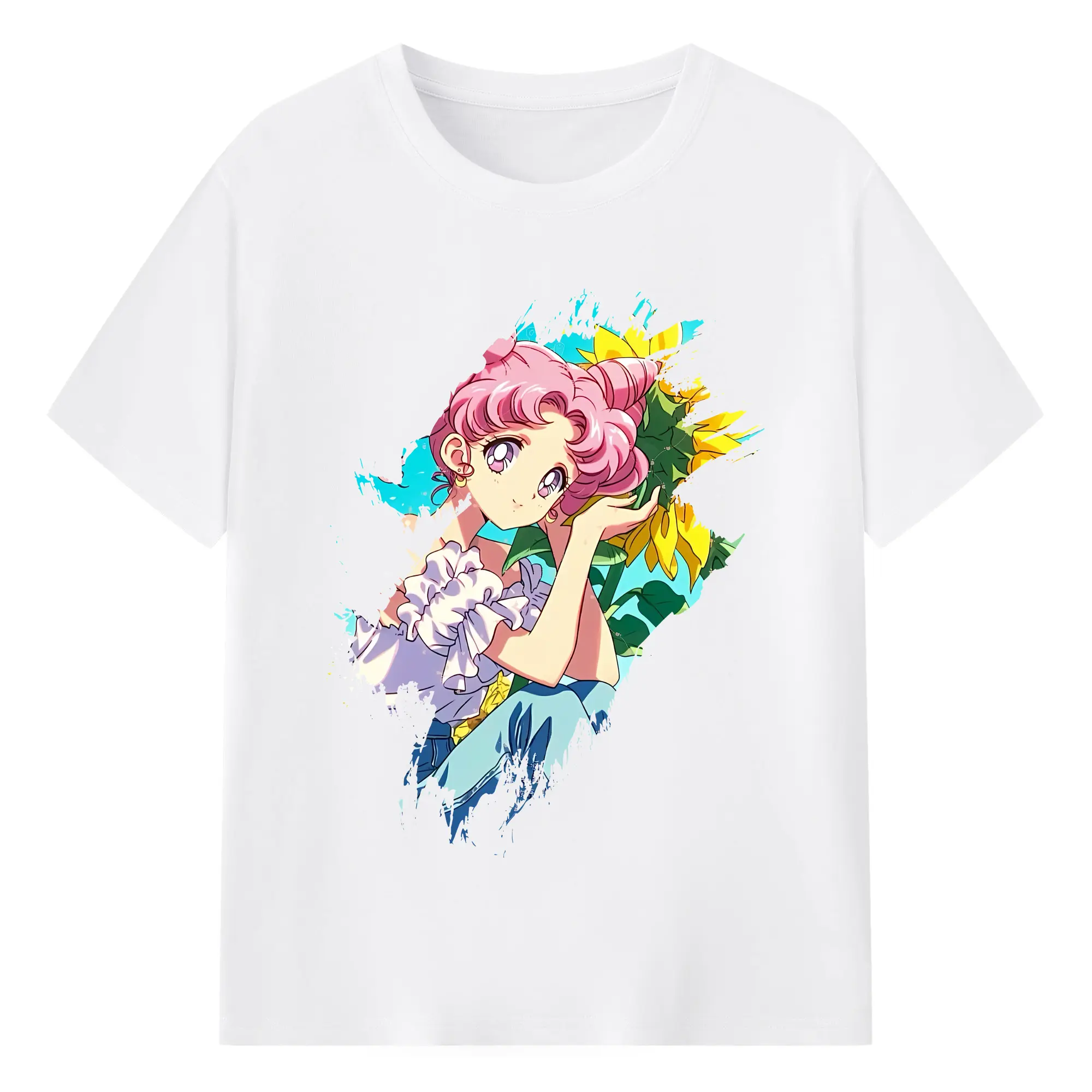 美少女戦士セーラームーン グッズ,ちびうさ - 綿100％ 半袖Tシャツ ・ フロントプリント ・ 快適 通気性 ・ 日常使い 散歩 スポーツ用