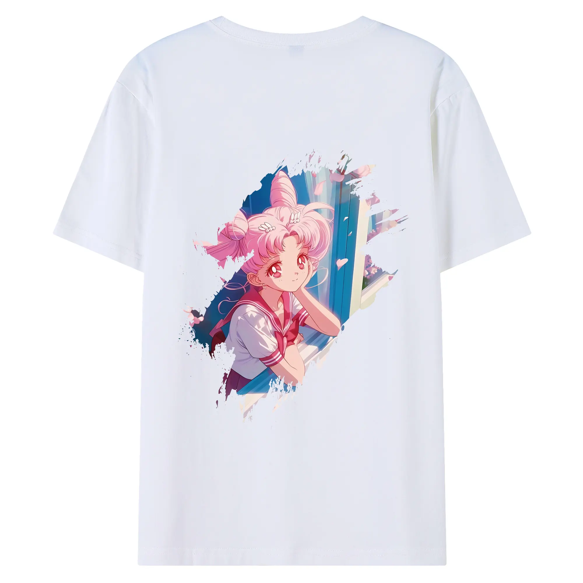美少女戦士セーラームーン グッズ,ちびうさ - 綿100％ 半袖Tシャツ ・ バックプリント ・ 快適 通気性 ・ 日常使い 散歩 スポーツ用