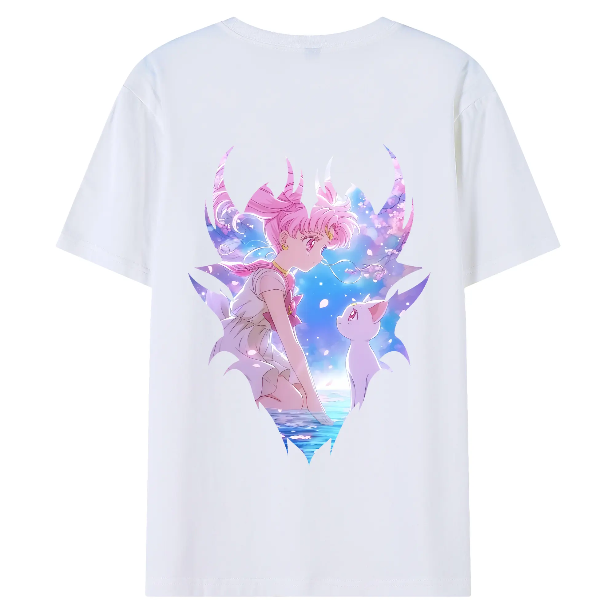 美少女戦士セーラームーン グッズ,ちびうさ - 綿100％ 半袖Tシャツ ・ バックプリント ・ 快適 通気性 ・ 日常使い 散歩 スポーツ用