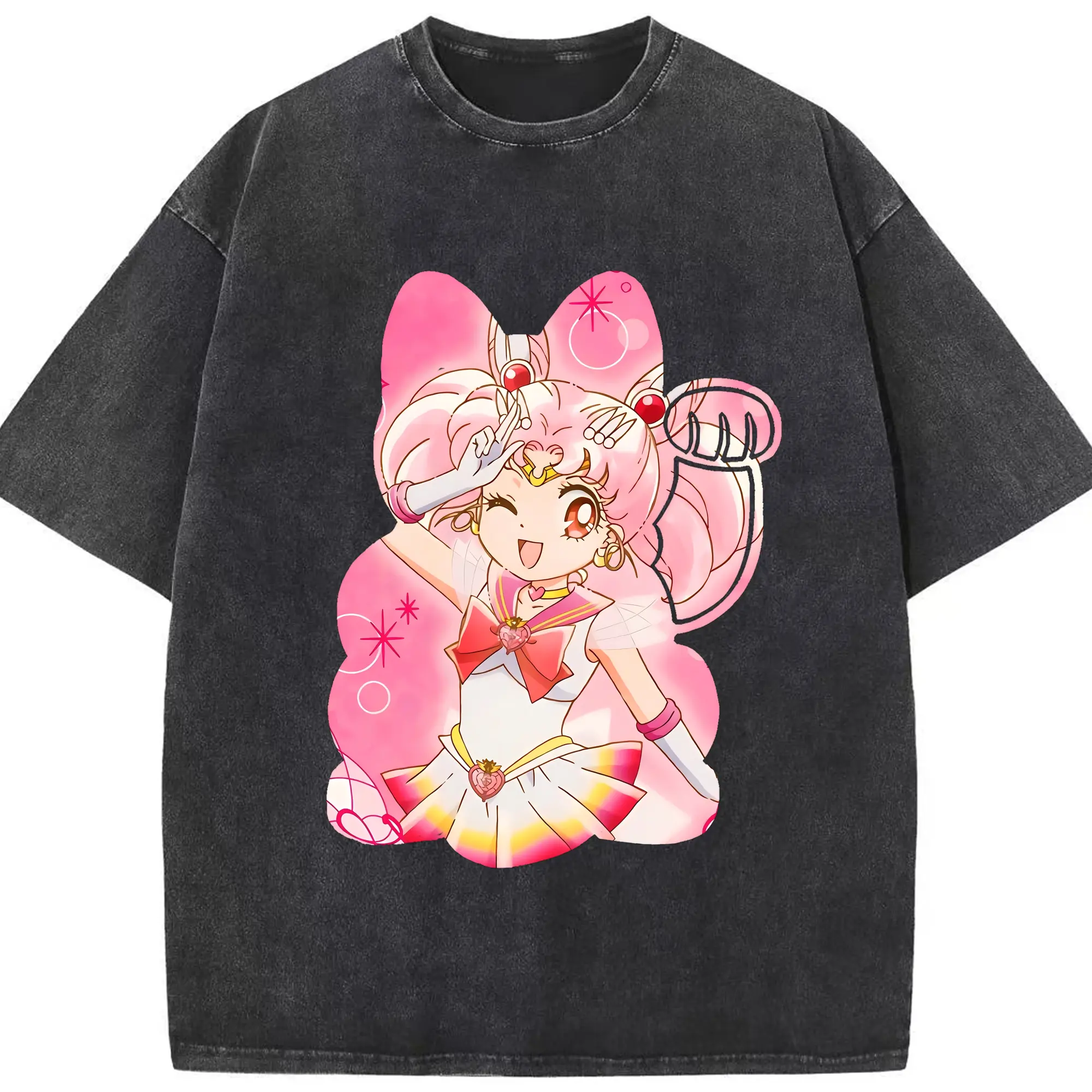 美少女戦士セーラームーン グッズ,ちびうさ - 綿100％ ヴィンテージ風 半袖Tシャツ ・ フロントプリント ・ 柔らか肌触り ・ 通気性 快適 ・ スポーツ カジュアル 外出用