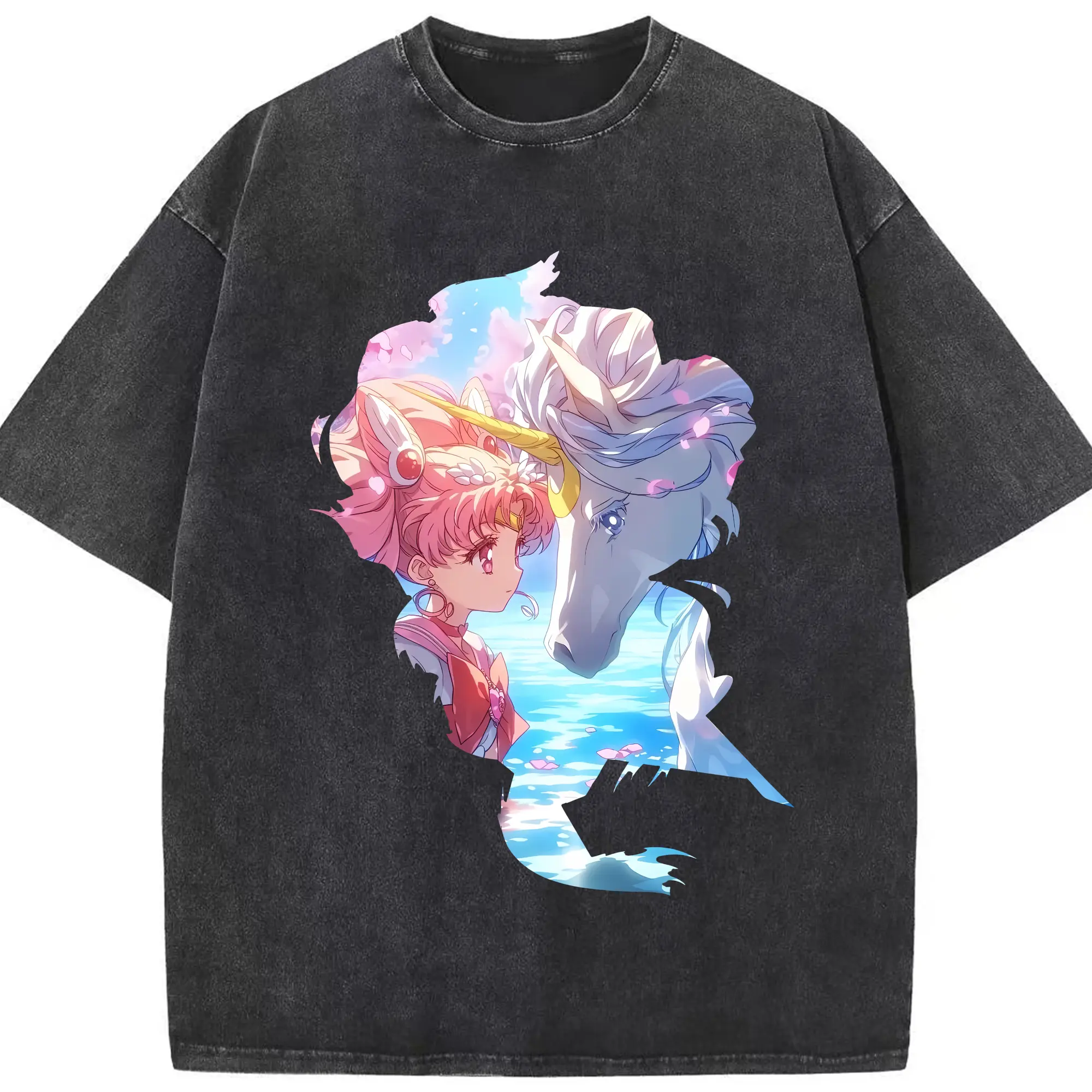 美少女戦士セーラームーン グッズ,ちびうさ - 綿100％ ヴィンテージ風 半袖Tシャツ ・ フロントプリント ・ 柔らか肌触り ・ 通気性 快適 ・ スポーツ カジュアル 外出用