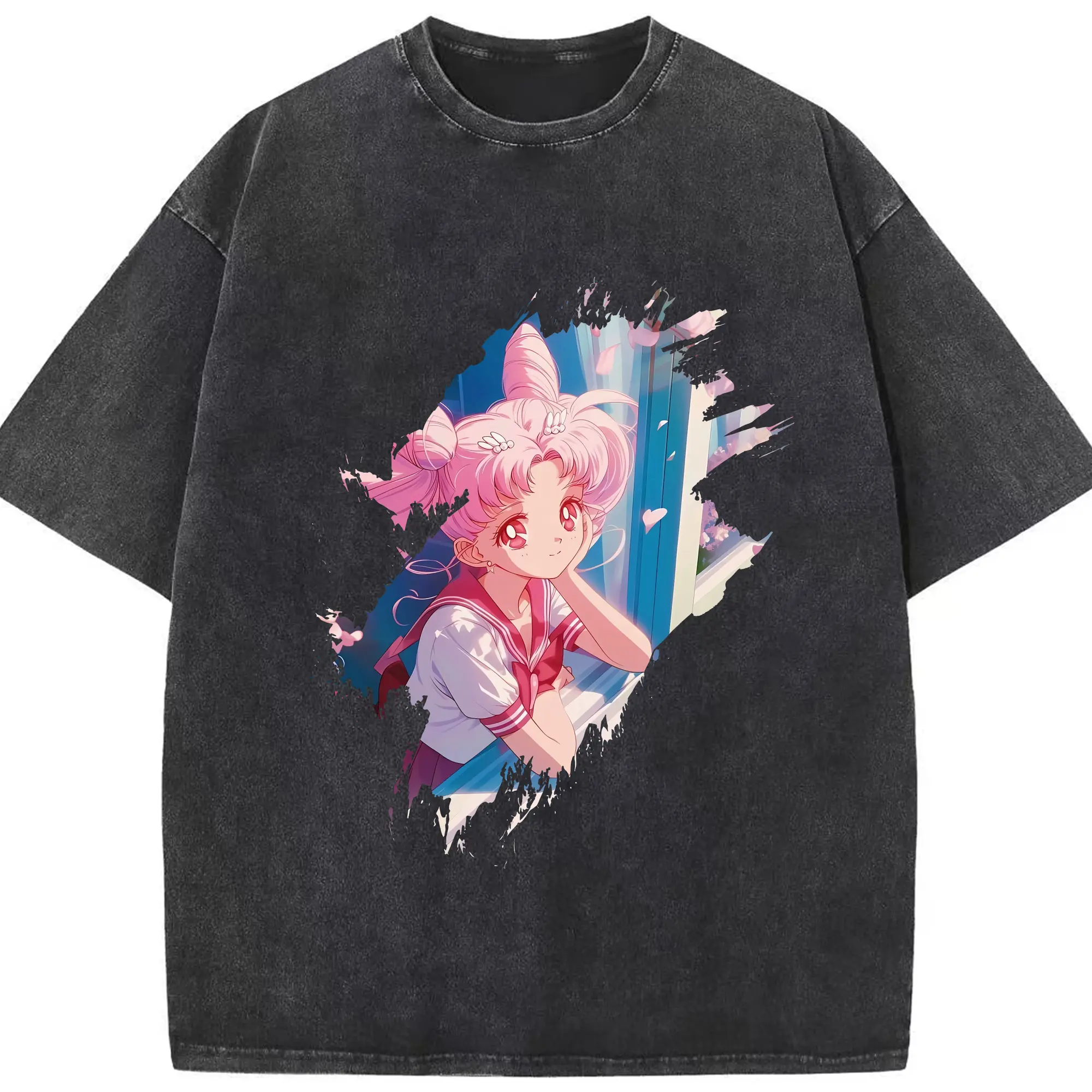 美少女戦士セーラームーン グッズ,ちびうさ - 綿100％ ヴィンテージ風 半袖Tシャツ ・ フロントプリント ・ 柔らか肌触り ・ 通気性 快適 ・ スポーツ カジュアル 外出用