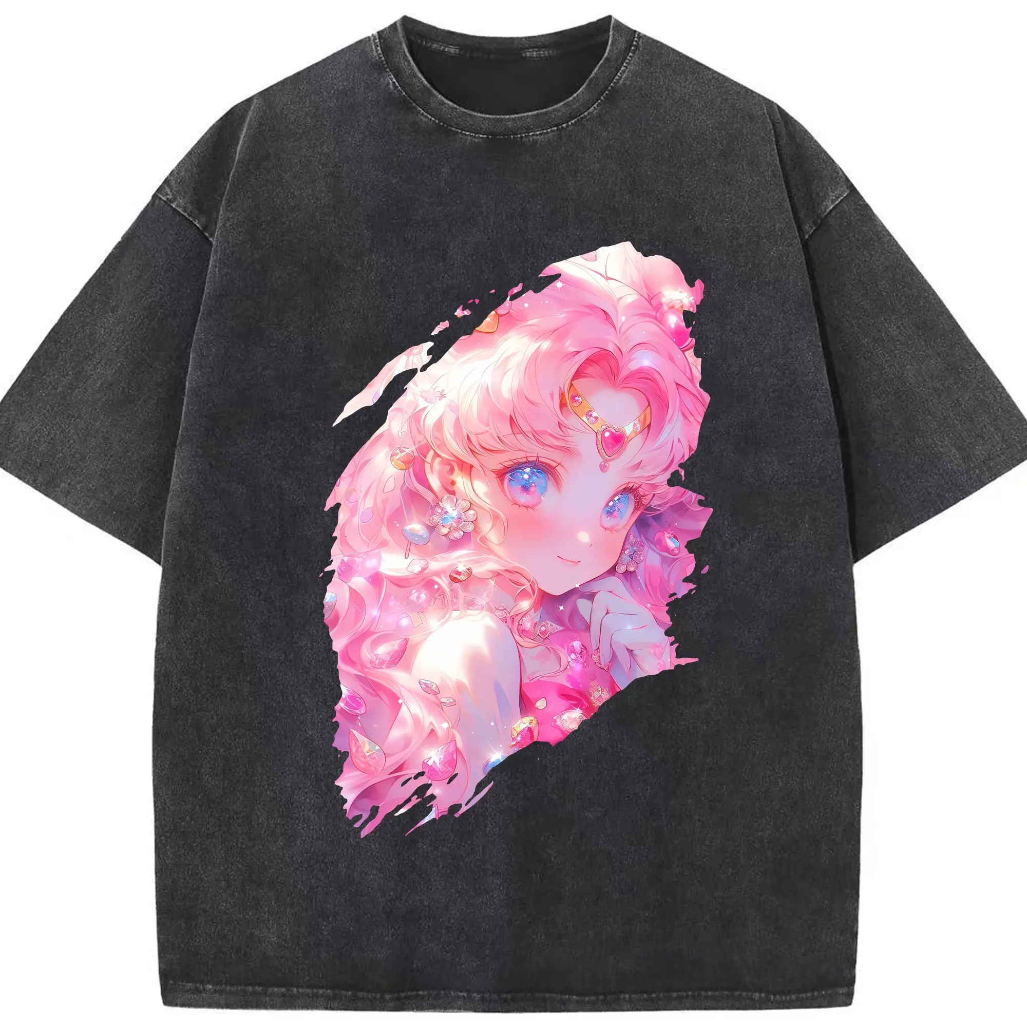 美少女戦士セーラームーン グッズ,ちびうさ - 綿100％ ヴィンテージ風 半袖Tシャツ ・ フロントプリント ・ 柔らか肌触り ・ 通気性 快適 ・ スポーツ カジュアル 外出用