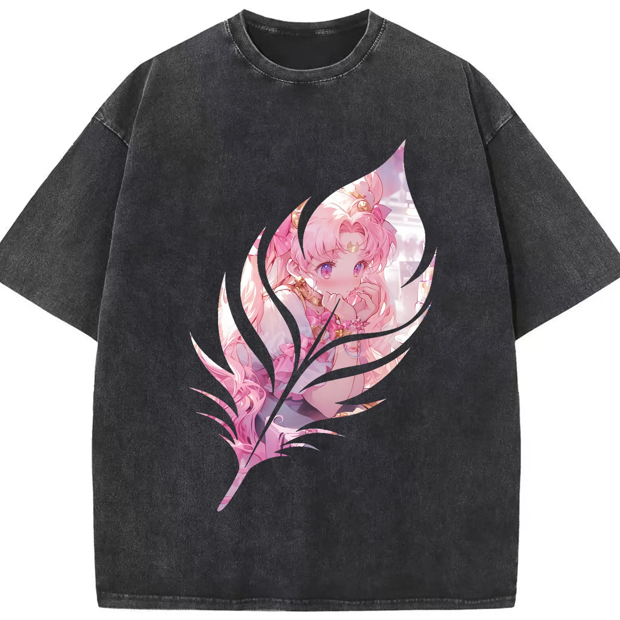 美少女戦士セーラームーン グッズ,ちびうさ - 綿100％ ヴィンテージ風 半袖Tシャツ ・ フロントプリント ・ 柔らか肌触り ・ 通気性 快適 ・ スポーツ カジュアル 外出用