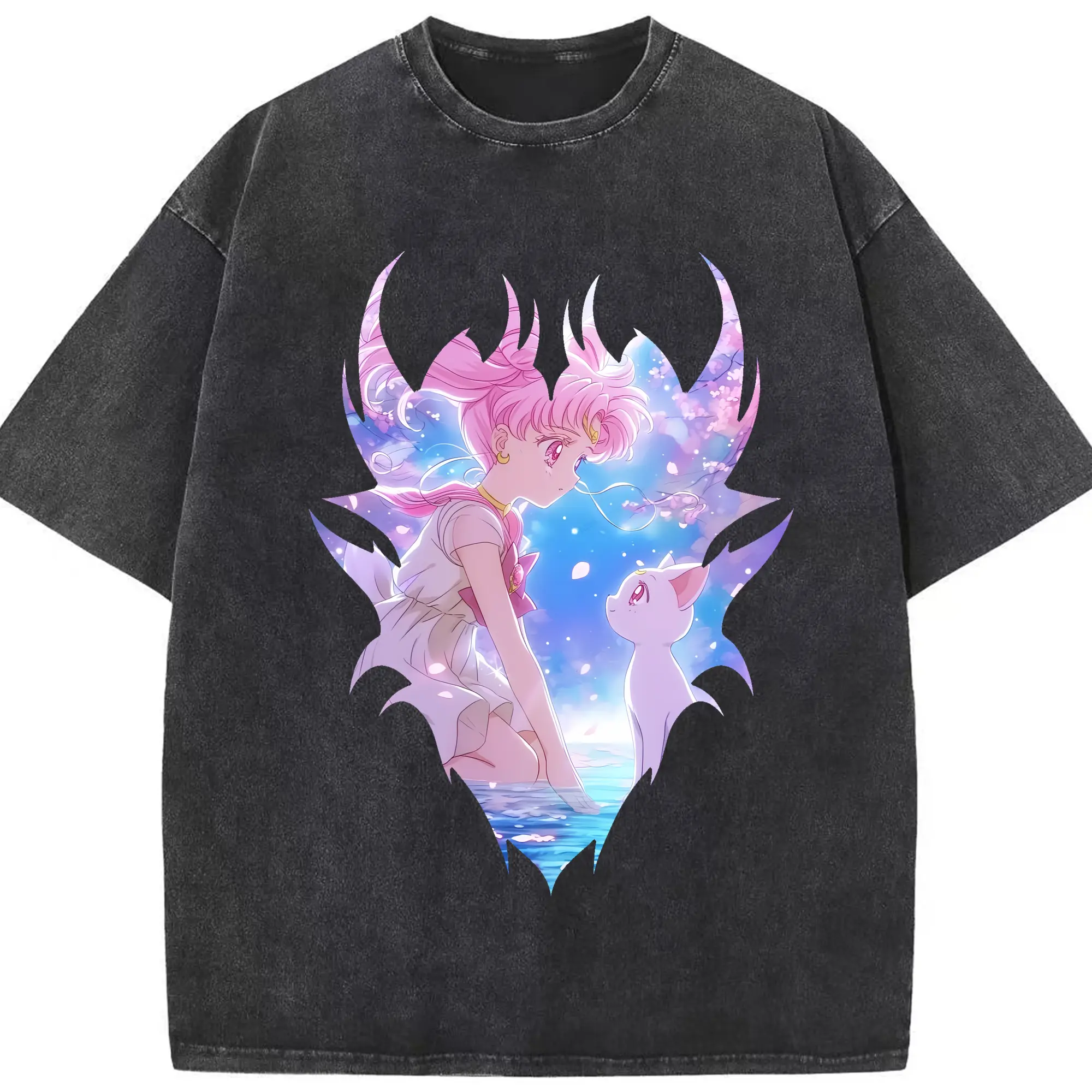 美少女戦士セーラームーン グッズ,ちびうさ - 綿100％ ヴィンテージ風 半袖Tシャツ ・ フロントプリント ・ 柔らか肌触り ・ 通気性 快適 ・ スポーツ カジュアル 外出用