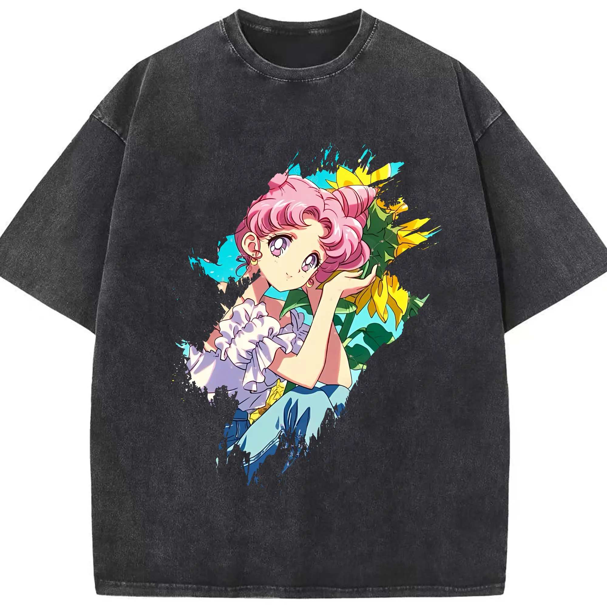 美少女戦士セーラームーン グッズ,ちびうさ - 綿100％ ヴィンテージ風 半袖Tシャツ ・ フロントプリント ・ 柔らか肌触り ・ 通気性 快適 ・ スポーツ カジュアル 外出用