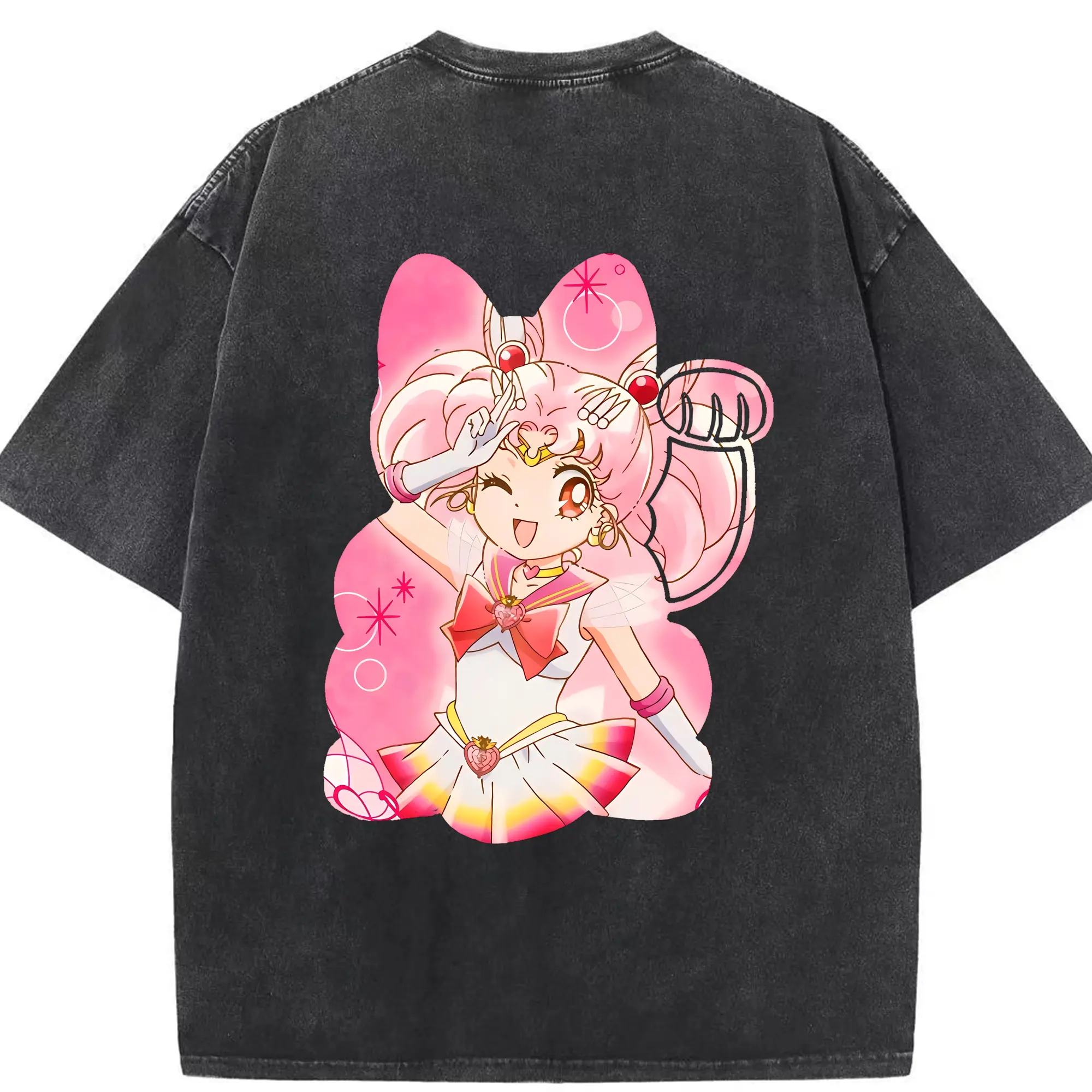 美少女戦士セーラームーン グッズ,ちびうさ - 綿100％ ヴィンテージ風 半袖Tシャツ ・ 背面プリント ・ 柔らか肌触り ・ 通気性 快適 ・ スポーツ カジュアル 外出用