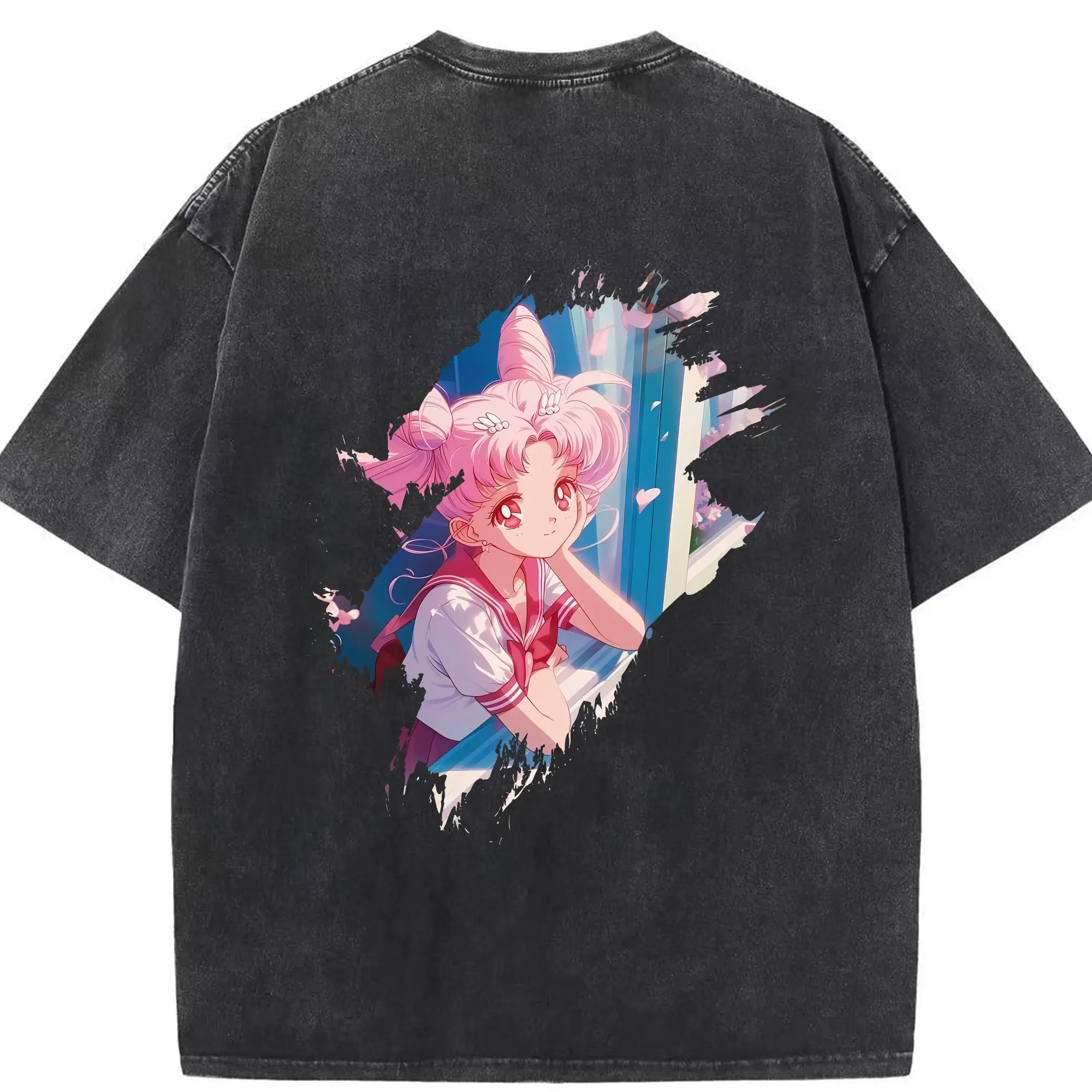 美少女戦士セーラームーン グッズ,ちびうさ - 綿100％ ヴィンテージ風 半袖Tシャツ ・ 背面プリント ・ 柔らか肌触り ・ 通気性 快適 ・ スポーツ カジュアル 外出用