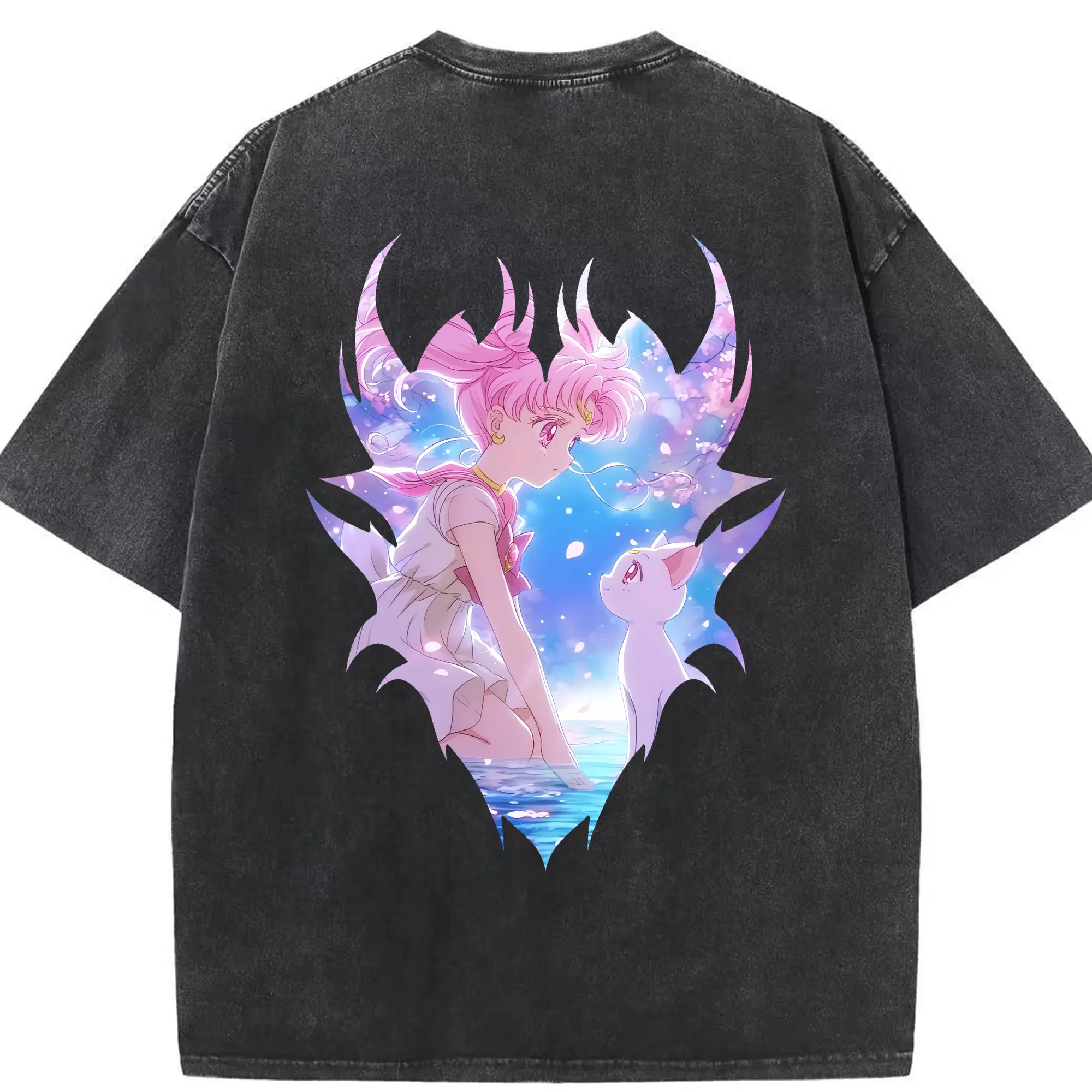 美少女戦士セーラームーン グッズ,ちびうさ - 綿100％ ヴィンテージ風 半袖Tシャツ ・ 背面プリント ・ 柔らか肌触り ・ 通気性 快適 ・ スポーツ カジュアル 外出用