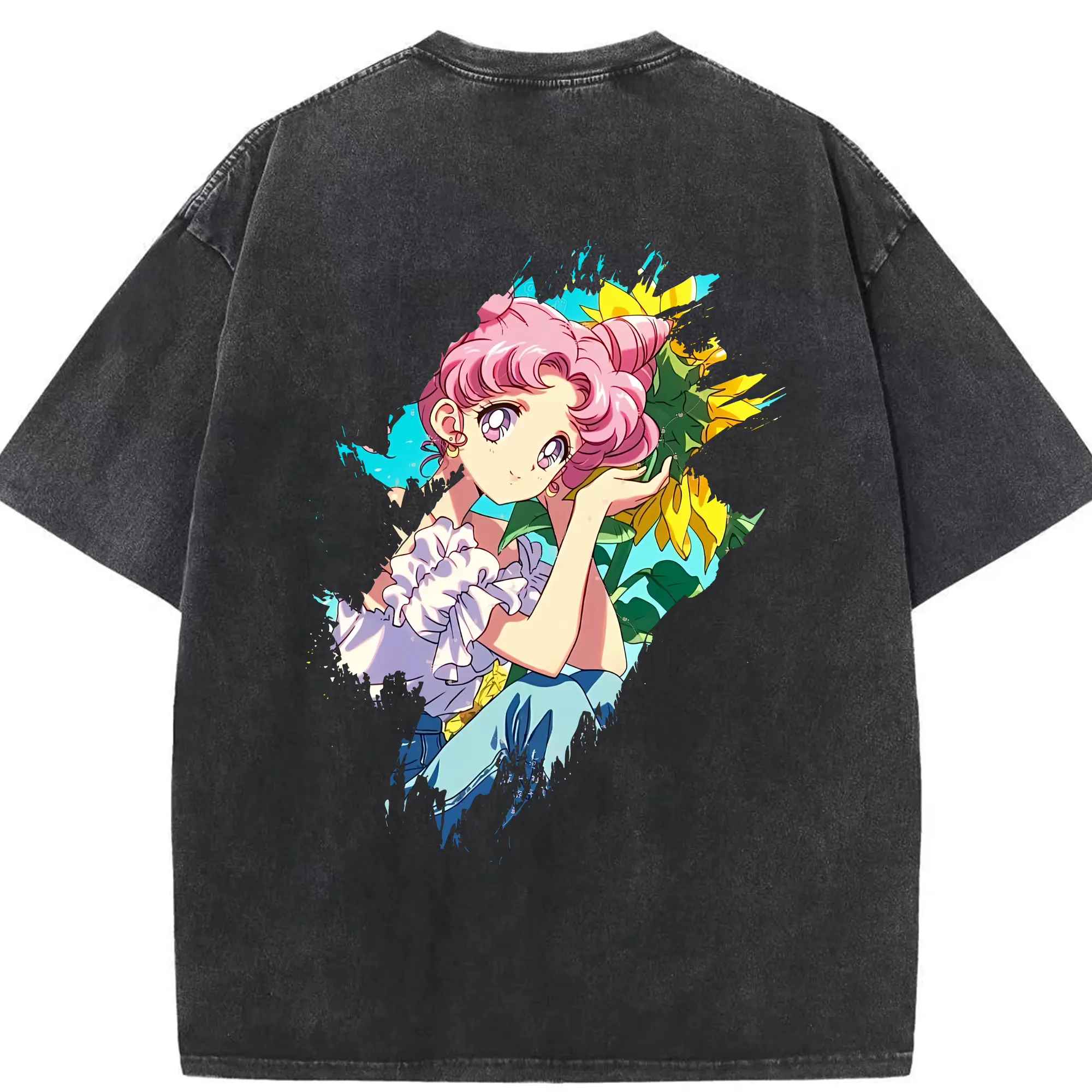 美少女戦士セーラームーン グッズ,ちびうさ - 綿100％ ヴィンテージ風 半袖Tシャツ ・ 背面プリント ・ 柔らか肌触り ・ 通気性 快適 ・ スポーツ カジュアル 外出用