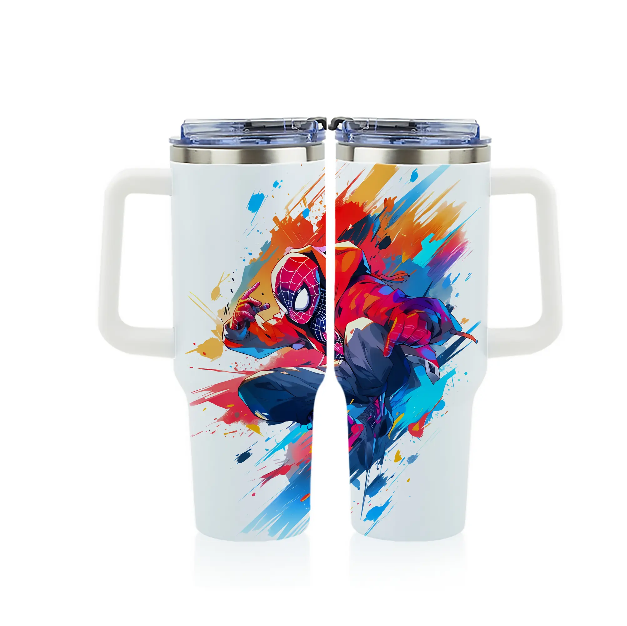 アベンジャーズ (Avenjāzu) グッズ スパイダーマン（Spider-Man） - 1200mL フルプリント車用タンブラー ・ 304ステンレス 内側 ・ 201ステンレス 外側 ・ 保温 保冷 ・ 通勤 ドライブ アウトドア用