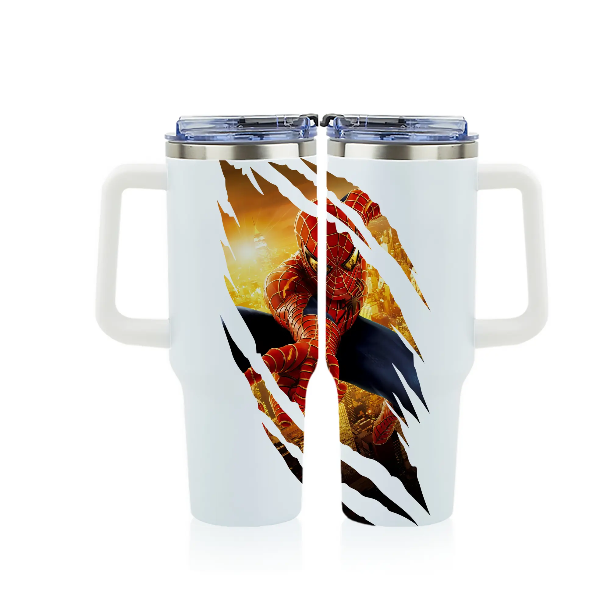 アベンジャーズ (Avenjāzu) グッズ スパイダーマン（Spider-Man） - 1200mL フルプリント車用タンブラー ・ 304ステンレス 内側 ・ 201ステンレス 外側 ・ 保温 保冷 ・ 通勤 ドライブ アウトドア用