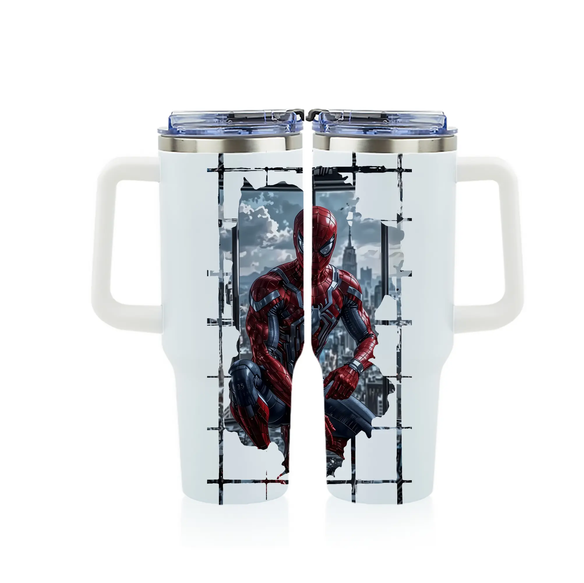 アベンジャーズ (Avenjāzu) グッズ スパイダーマン（Spider-Man） - 1200mL フルプリント車用タンブラー ・ 304ステンレス 内側 ・ 201ステンレス 外側 ・ 保温 保冷 ・ 通勤 ドライブ アウトドア用