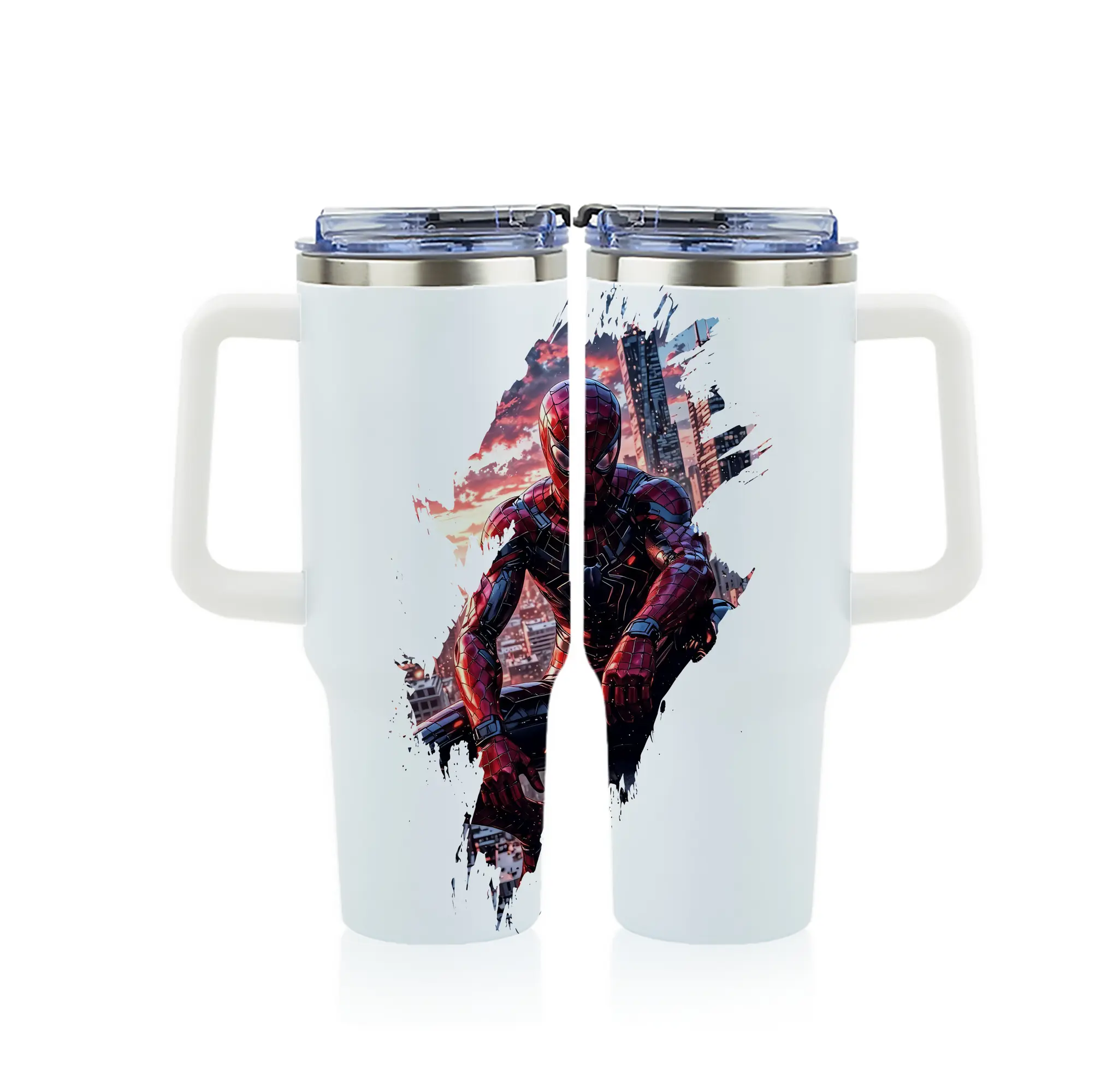 アベンジャーズ (Avenjāzu) グッズ スパイダーマン（Spider-Man） - 1200mL フルプリント車用タンブラー ・ 304ステンレス 内側 ・ 201ステンレス 外側 ・ 保温 保冷 ・ 通勤 ドライブ アウトドア用