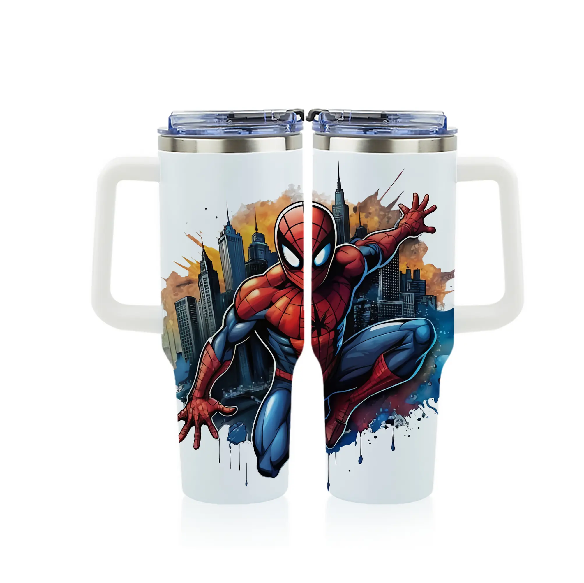 アベンジャーズ (Avenjāzu) グッズ スパイダーマン（Spider-Man） - 1200mL フルプリント車用タンブラー ・ 304ステンレス 内側 ・ 201ステンレス 外側 ・ 保温 保冷 ・ 通勤 ドライブ アウトドア用