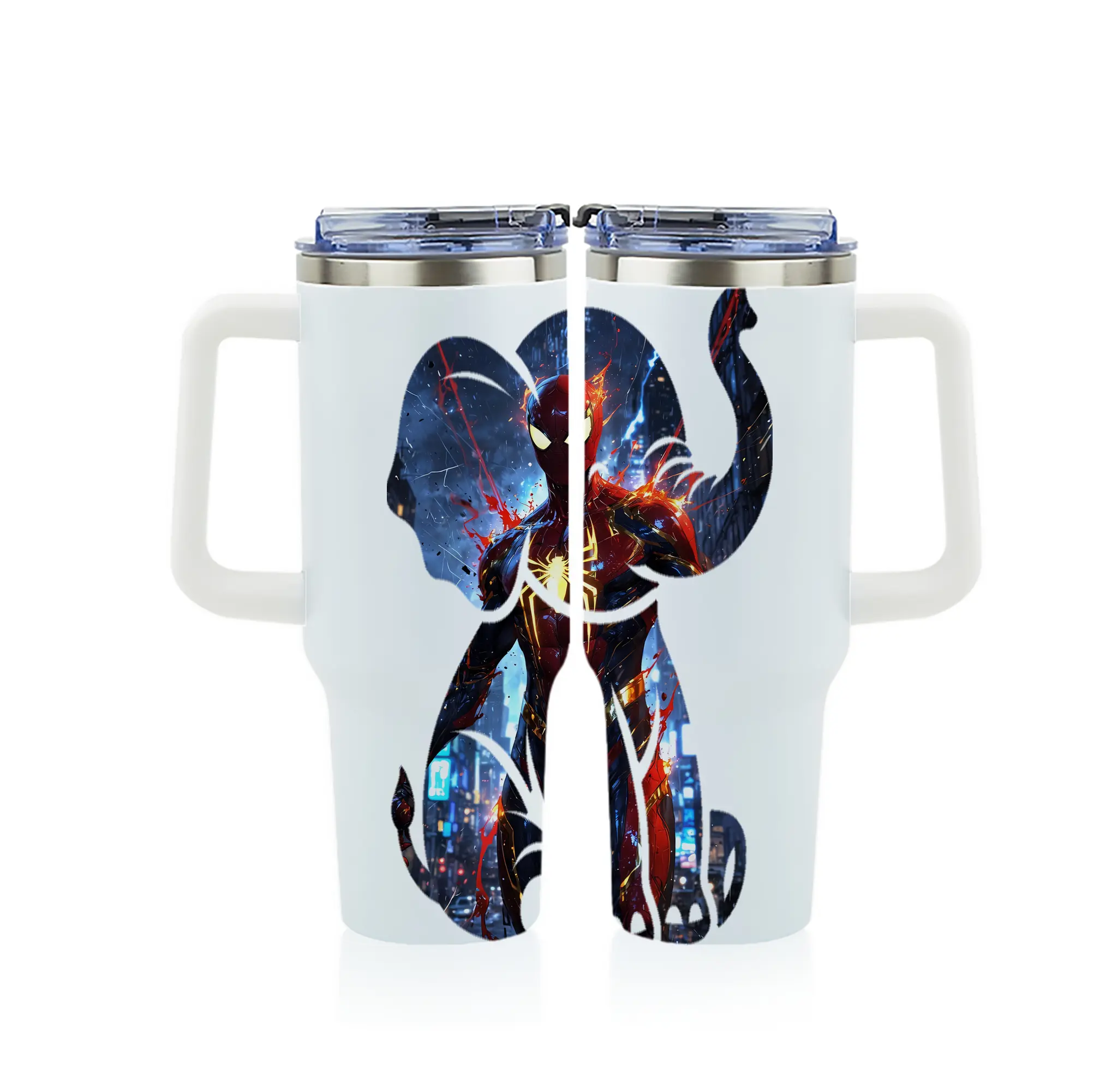 アベンジャーズ (Avenjāzu) グッズ スパイダーマン（Spider-Man） - 1200mL フルプリント車用タンブラー ・ 304ステンレス 内側 ・ 201ステンレス 外側 ・ 保温 保冷 ・ 通勤 ドライブ アウトドア用