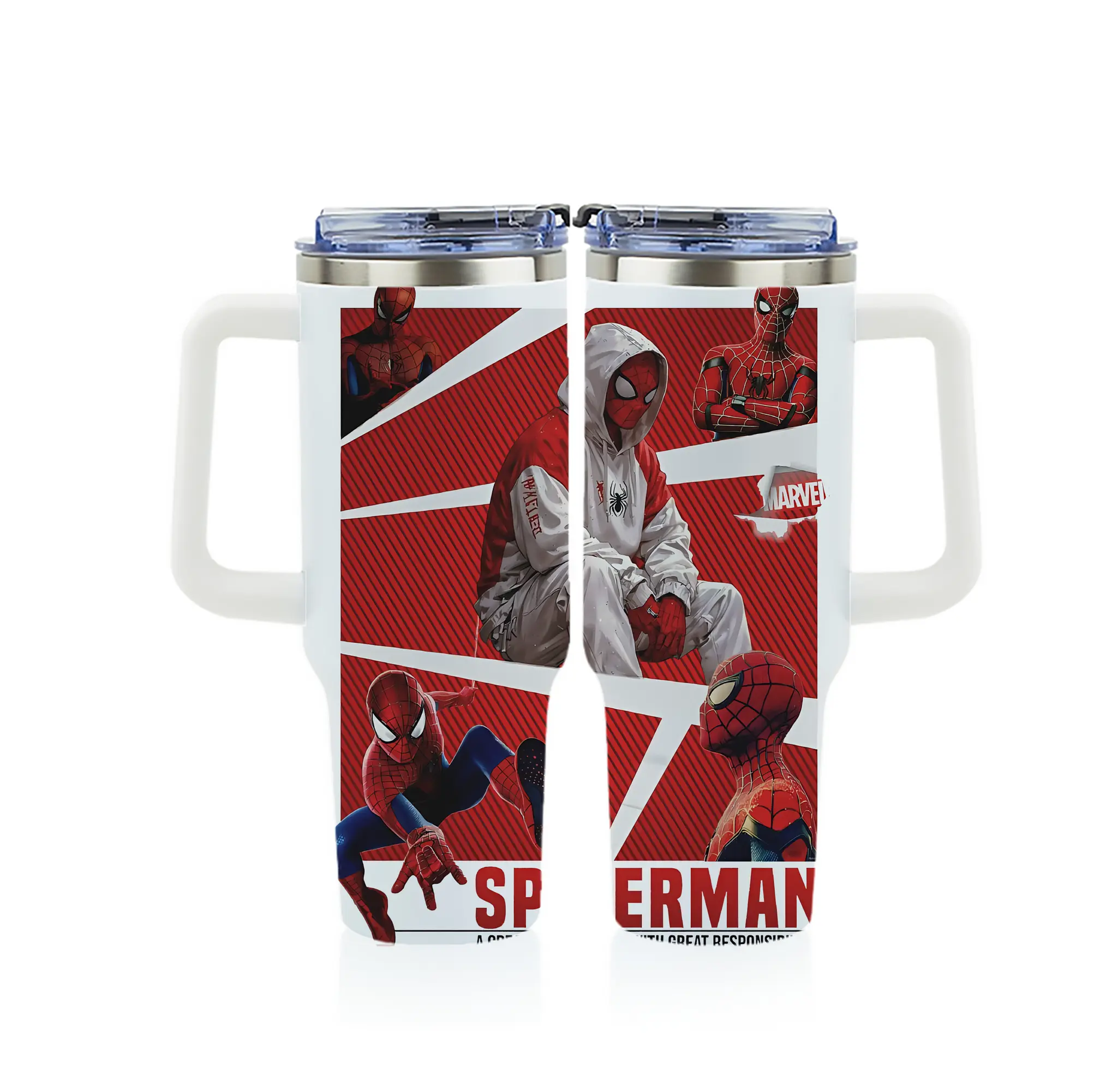 アベンジャーズ (Avenjāzu) グッズ スパイダーマン（Spider-Man） - 1200mL フルプリント車用タンブラー ・ 304ステンレス 内側 ・ 201ステンレス 外側 ・ 保温 保冷 ・ 通勤 ドライブ アウトドア用