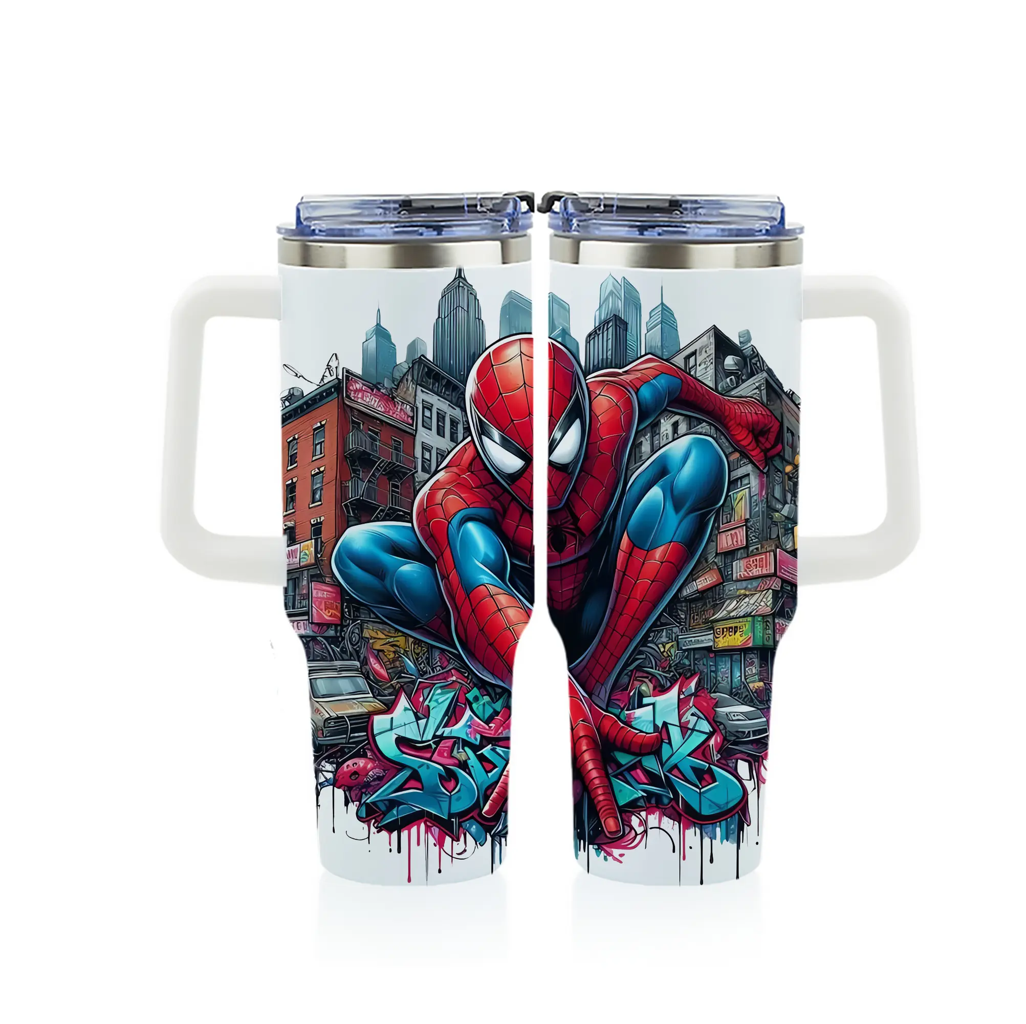 アベンジャーズ (Avenjāzu) グッズ スパイダーマン（Spider-Man） - 1200mL フルプリント車用タンブラー ・ 304ステンレス 内側 ・ 201ステンレス 外側 ・ 保温 保冷 ・ 通勤 ドライブ アウトドア用