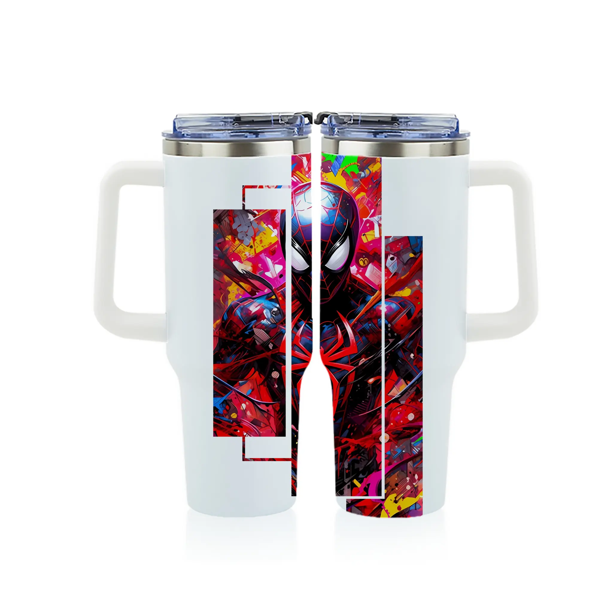 アベンジャーズ (Avenjāzu) グッズ スパイダーマン（Spider-Man） - 1200mL フルプリント車用タンブラー ・ 304ステンレス 内側 ・ 201ステンレス 外側 ・ 保温 保冷 ・ 通勤 ドライブ アウトドア用