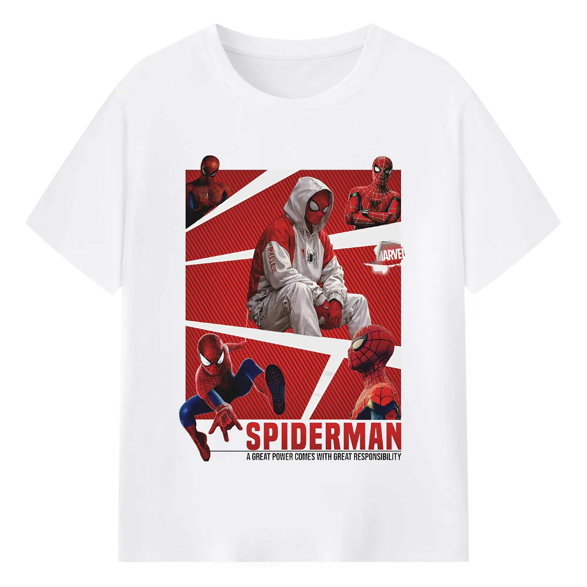アベンジャーズ (Avenjāzu) グッズ スパイダーマン（Spider-Man） - 綿100％ 半袖Tシャツ ・ フロントプリント ・ 快適 通気性 ・ 日常使い 散歩 スポーツ用