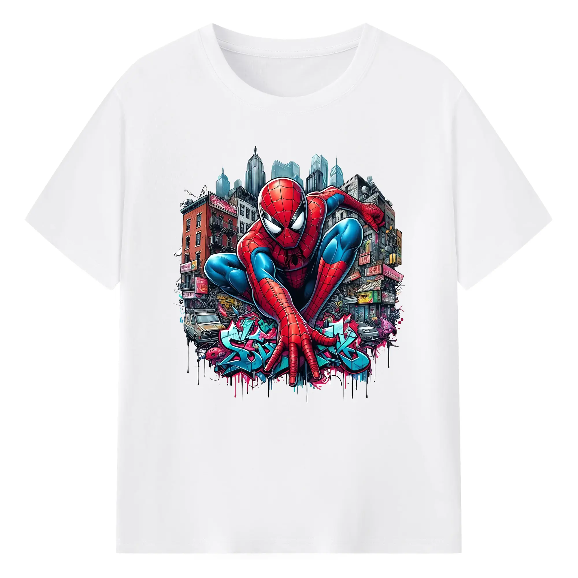 アベンジャーズ (Avenjāzu) グッズ スパイダーマン（Spider-Man） - 綿100％ 半袖Tシャツ ・ フロントプリント ・ 快適 通気性 ・ 日常使い 散歩 スポーツ用