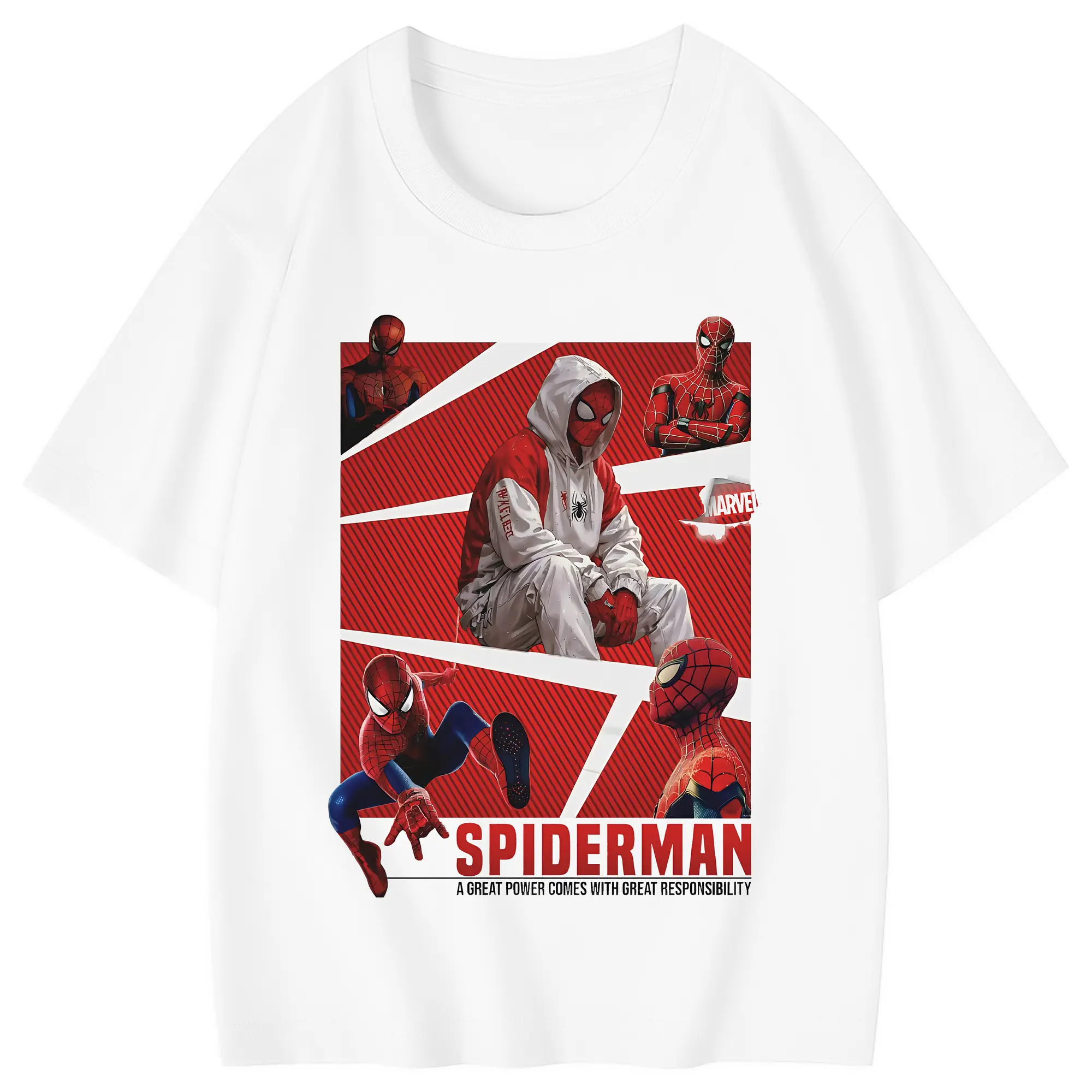 アベンジャーズ (Avenjāzu) グッズ スパイダーマン（Spider-Man） - 綿100％ キッズTシャツ ・ フロントプリント ・ 快適 通気性 ・ スポーツ カジュアル 散歩用