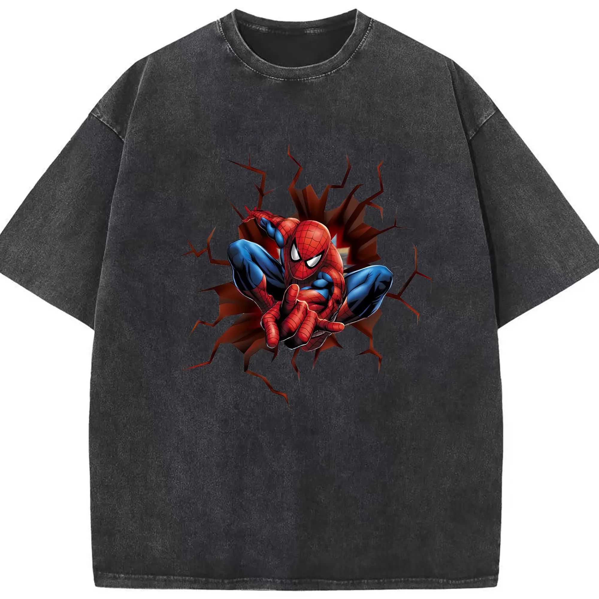 アベンジャーズ (Avenjāzu) グッズ スパイダーマン（Spider-Man） - 綿100％ ヴィンテージ風 半袖Tシャツ ・ フロントプリント ・ 柔らか肌触り ・ 通気性 快適 ・ スポーツ カジュアル 外出用