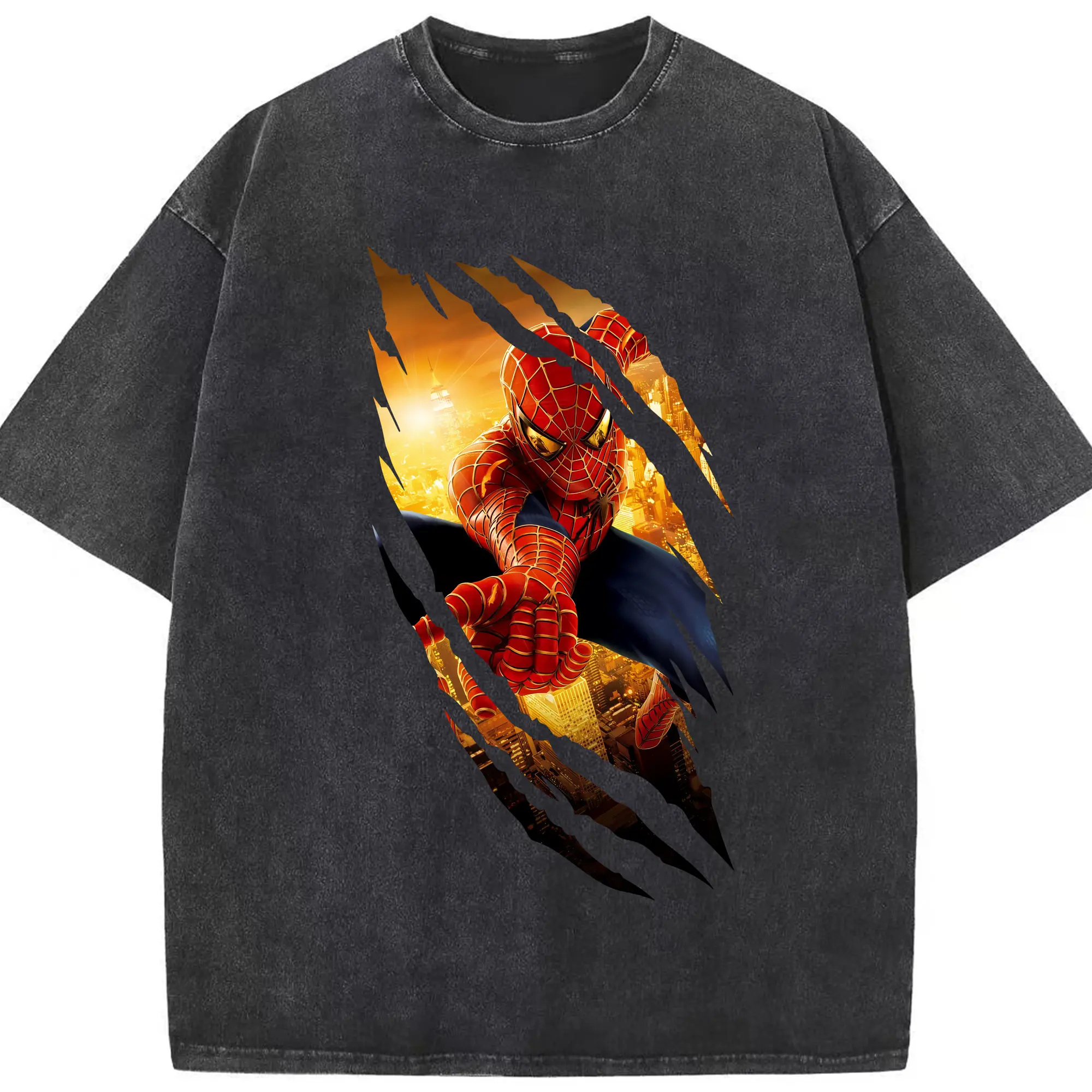 アベンジャーズ (Avenjāzu) グッズ スパイダーマン（Spider-Man） - 綿100％ ヴィンテージ風 半袖Tシャツ ・ フロントプリント ・ 柔らか肌触り ・ 通気性 快適 ・ スポーツ カジュアル 外出用