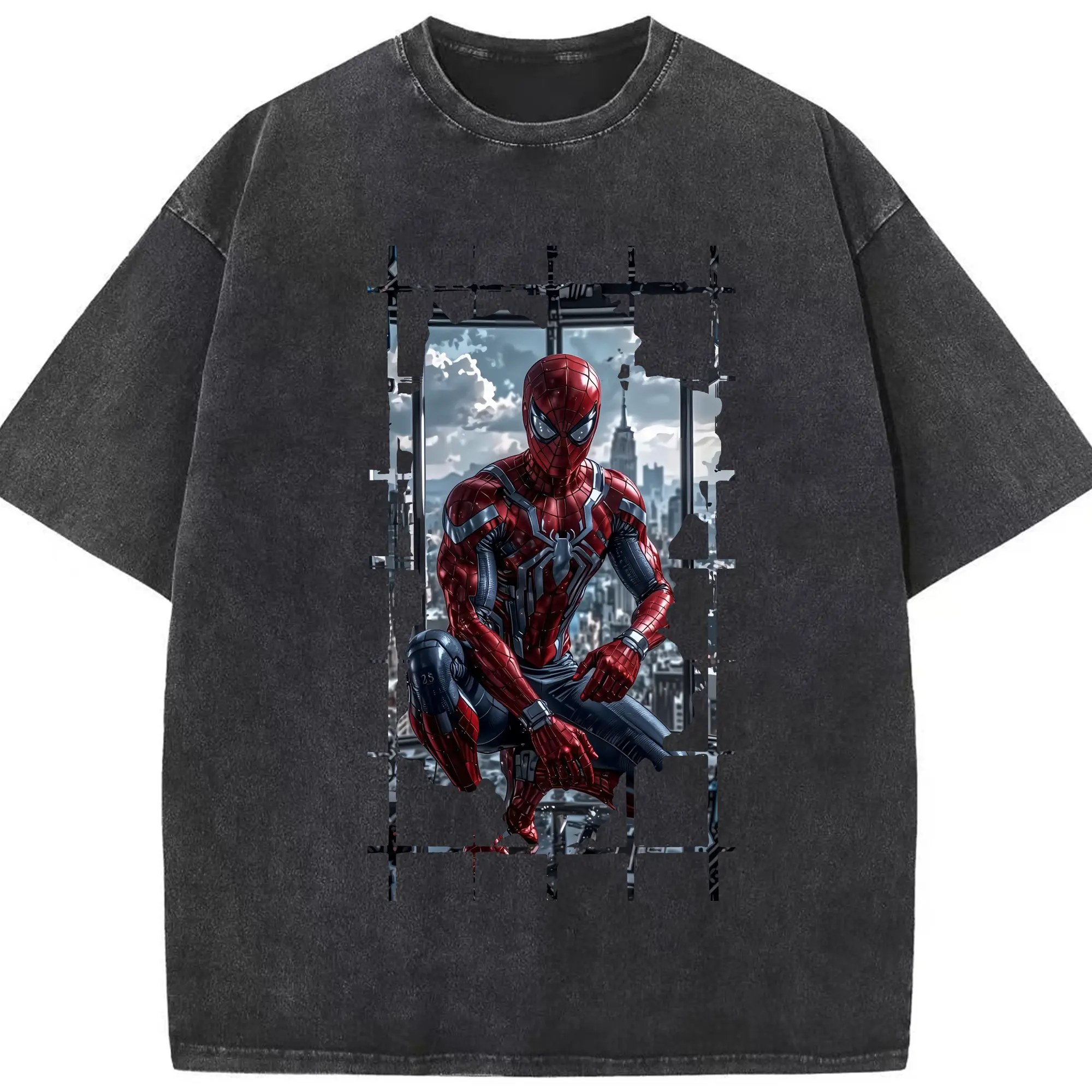 アベンジャーズ (Avenjāzu) グッズ スパイダーマン（Spider-Man） - 綿100％ ヴィンテージ風 半袖Tシャツ ・ フロントプリント ・ 柔らか肌触り ・ 通気性 快適 ・ スポーツ カジュアル 外出用