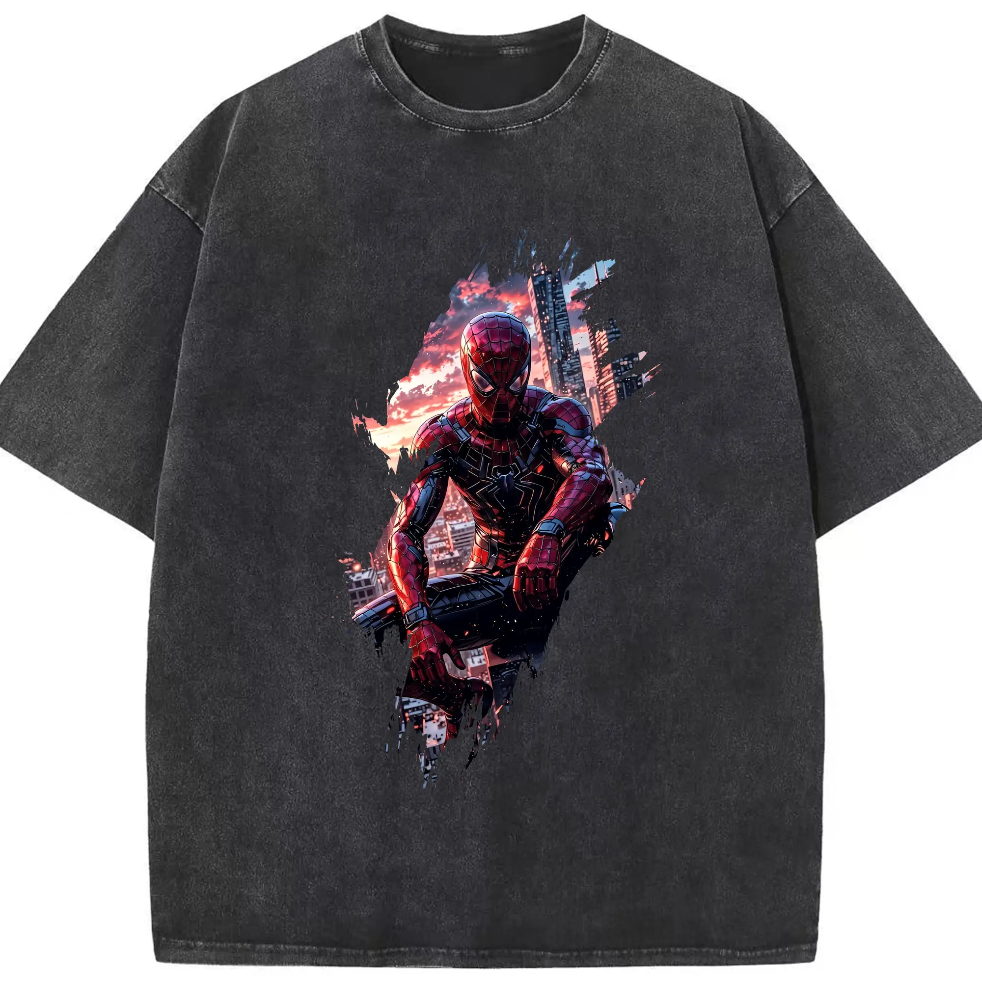 アベンジャーズ (Avenjāzu) グッズ スパイダーマン（Spider-Man） - 綿100％ ヴィンテージ風 半袖Tシャツ ・ フロントプリント ・ 柔らか肌触り ・ 通気性 快適 ・ スポーツ カジュアル 外出用