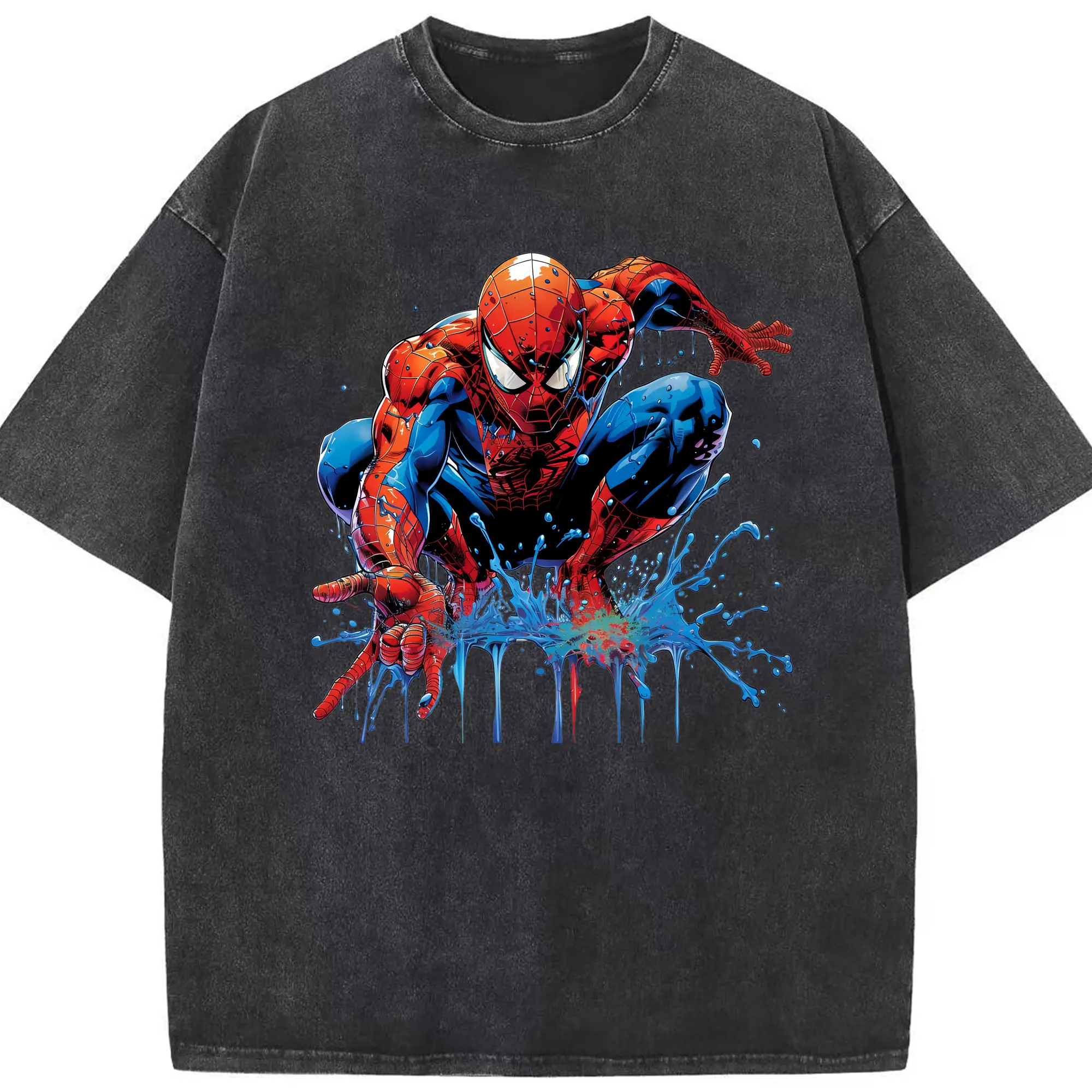 アベンジャーズ (Avenjāzu) グッズ スパイダーマン（Spider-Man） - 綿100％ ヴィンテージ風 半袖Tシャツ ・ フロントプリント ・ 柔らか肌触り ・ 通気性 快適 ・ スポーツ カジュアル 外出用
