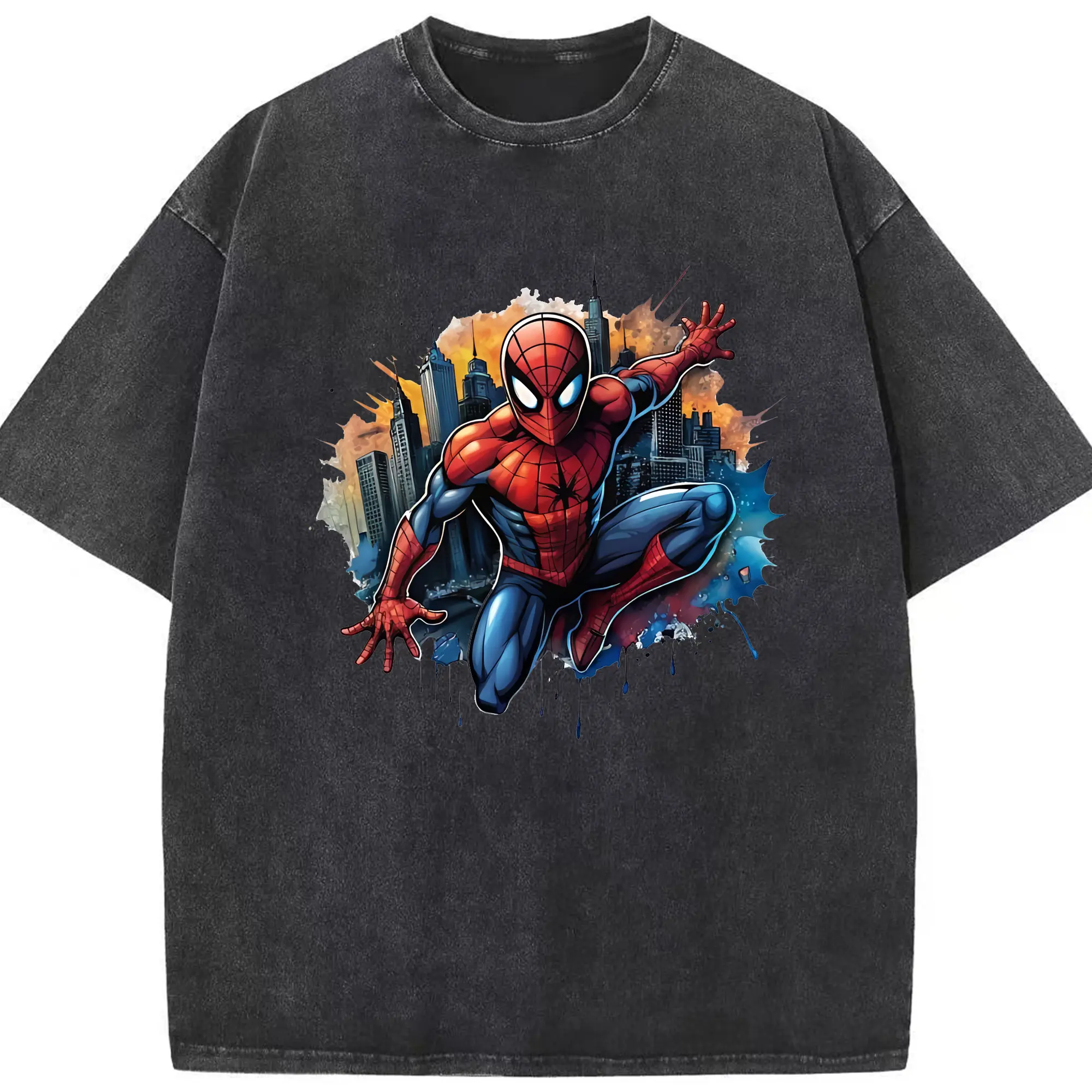 アベンジャーズ (Avenjāzu) グッズ スパイダーマン（Spider-Man） - 綿100％ ヴィンテージ風 半袖Tシャツ ・ フロントプリント ・ 柔らか肌触り ・ 通気性 快適 ・ スポーツ カジュアル 外出用