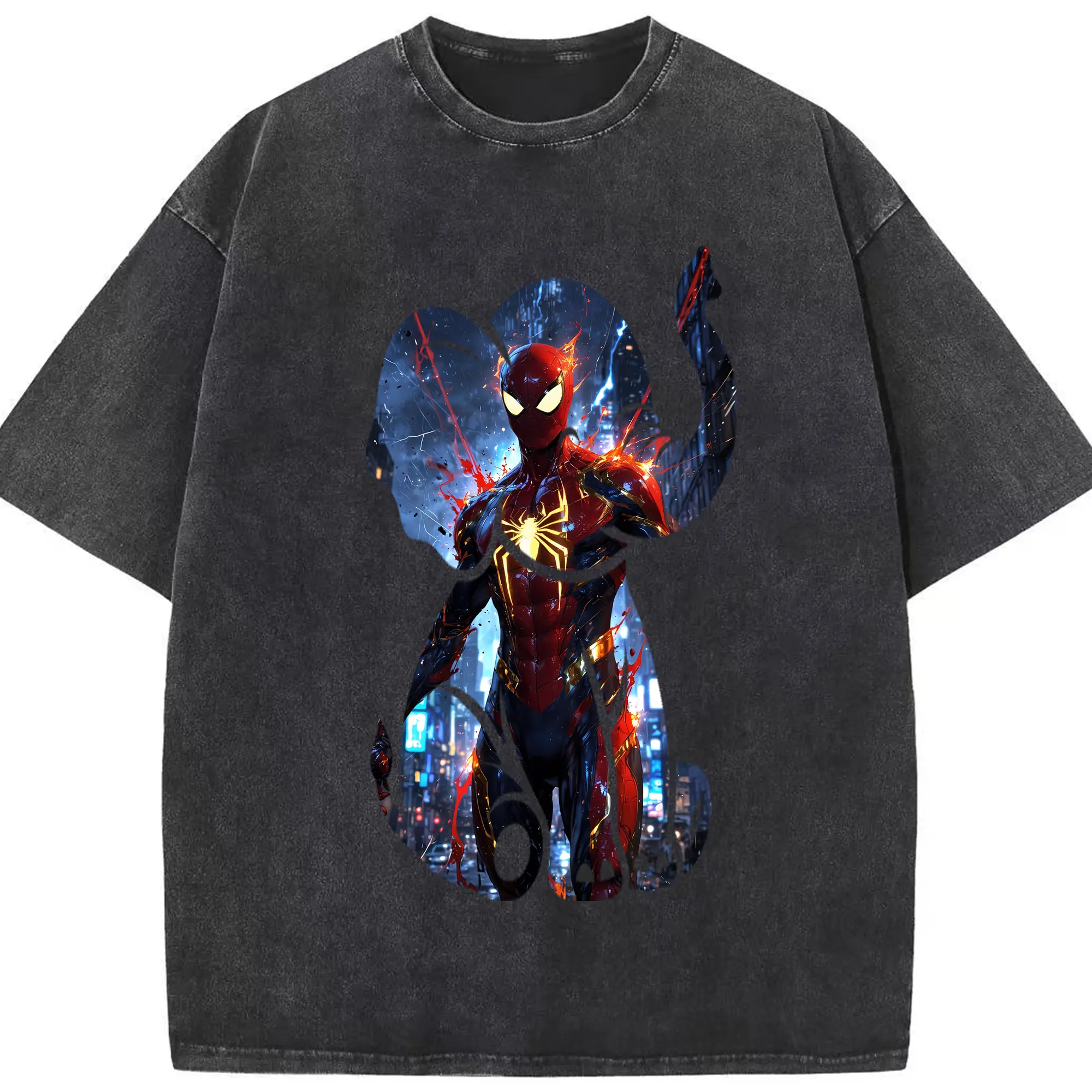 アベンジャーズ (Avenjāzu) グッズ スパイダーマン（Spider-Man） - 綿100％ ヴィンテージ風 半袖Tシャツ ・ フロントプリント ・ 柔らか肌触り ・ 通気性 快適 ・ スポーツ カジュアル 外出用