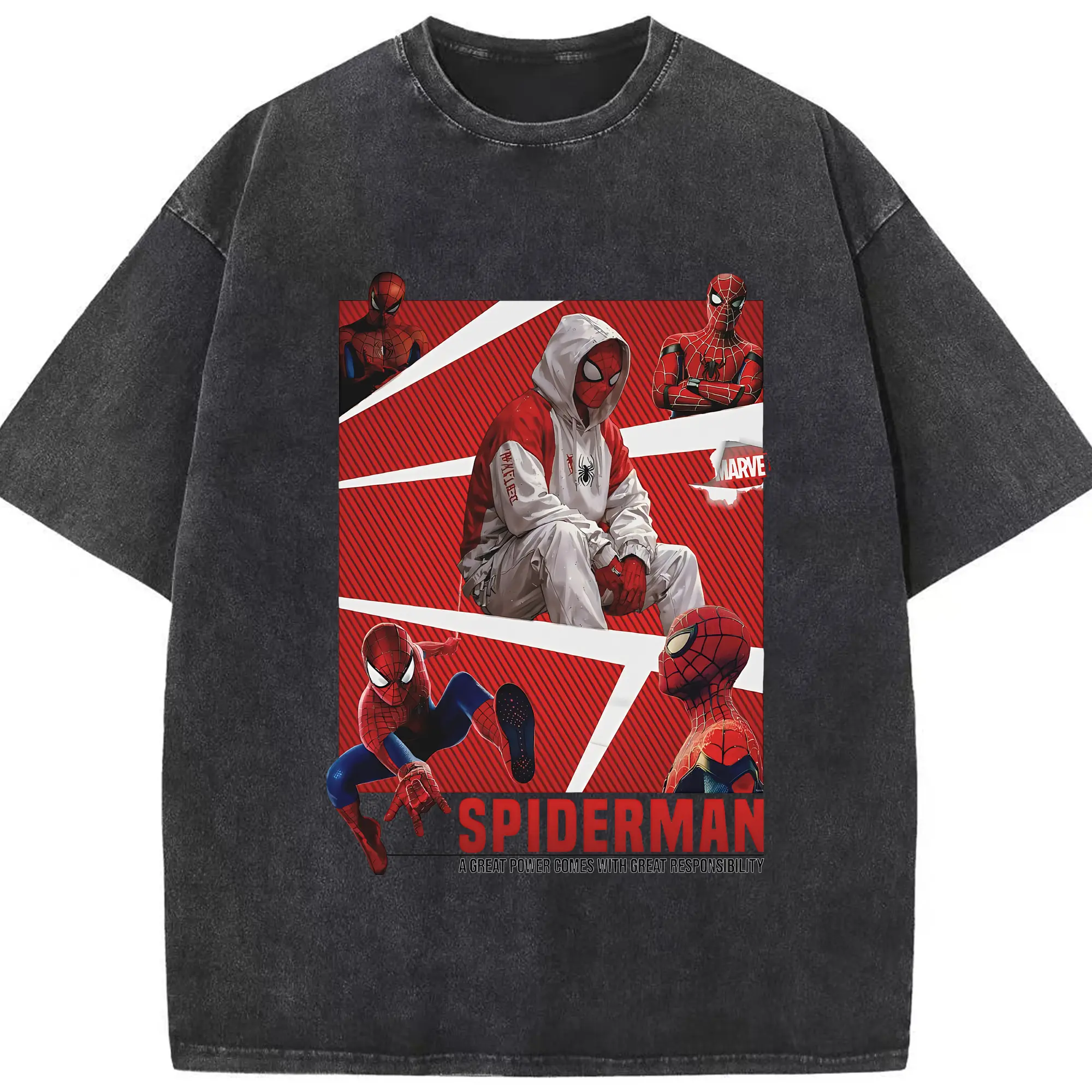 アベンジャーズ (Avenjāzu) グッズ スパイダーマン（Spider-Man） - 綿100％ ヴィンテージ風 半袖Tシャツ ・ フロントプリント ・ 柔らか肌触り ・ 通気性 快適 ・ スポーツ カジュアル 外出用